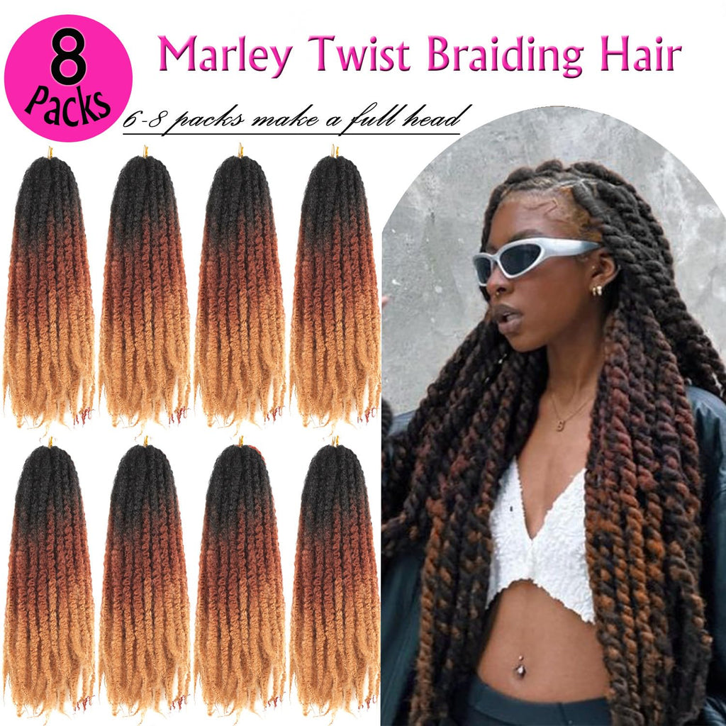 Enbeautiful Marley Twist Hair 24 Inch 8packs Marley Twists Braiding Hair Long Cuban Twist Hair Pre Fluffed Afro Kinky Curly Twists Crochet Hair Synthetic Marley Braids Extensions,27#