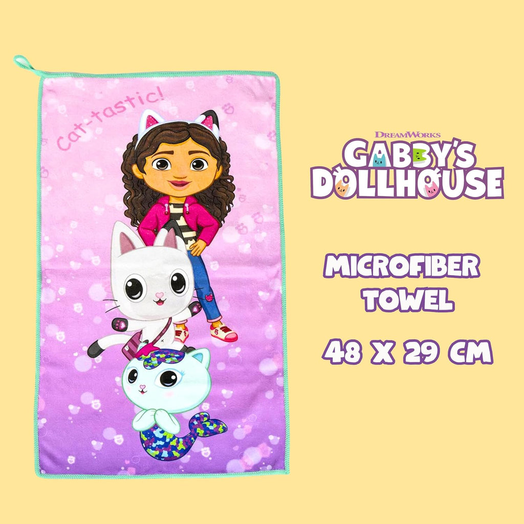 Gabby's Doll House Trousse de Toilette pour Filles, Comprend Verre, Brosse à Cheveux, Serviette et Trousse de Toilette pour Enfants Pandy Paws Gabby et Mercat Design