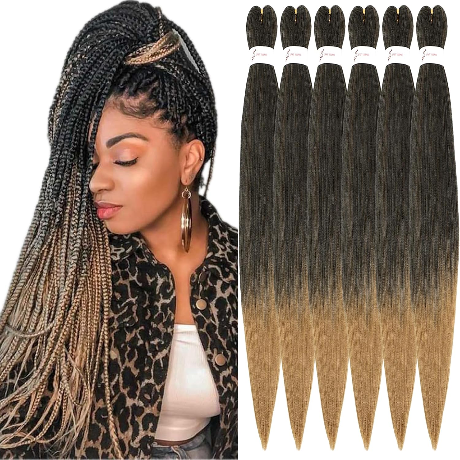 Rajout Cheveux Tressés Pré-étirés Noir Naturelles Black 30 Pouces Long Kanekalon Easy Braids Meches Cheveux pour Tresses Africaine 6 Paquets Knotless Yaki Nattes Extensions de Cheveux(1B#)