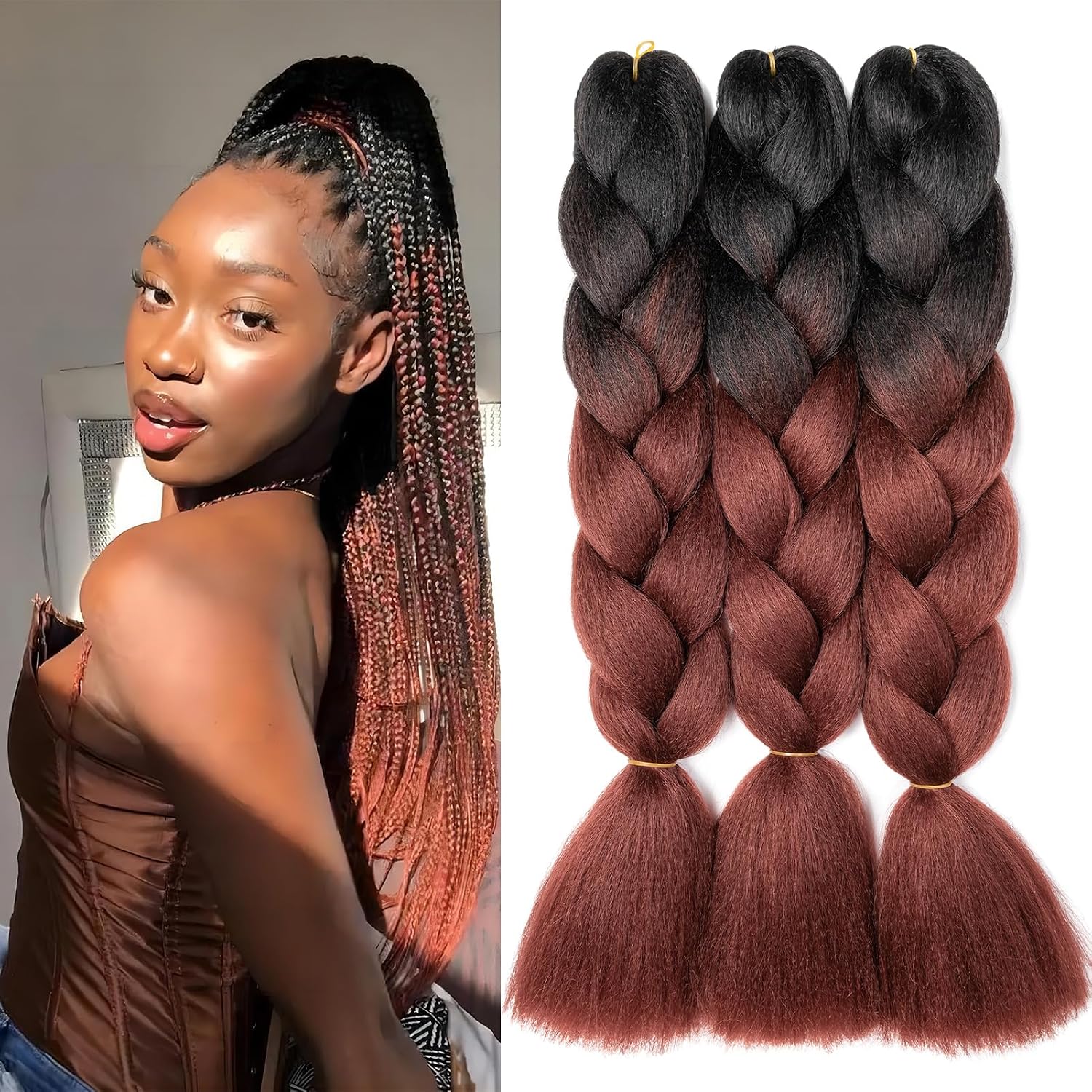 Meches pour Tresses Africaine Rajout Cheveux Braids Jumbo Extension Cheveux Ombre Synthétique Violet & Bleu & Jaune & Orange