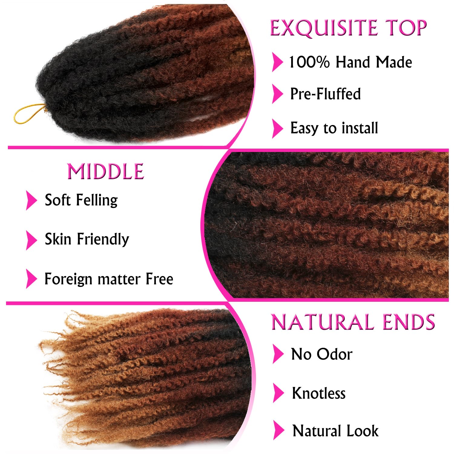 Enbeautiful Marley Twist Hair 24 Inch 8packs Marley Twists Braiding Hair Long Cuban Twist Hair Pre Fluffed Afro Kinky Curly Twists Crochet Hair Synthetic Marley Braids Extensions,27#