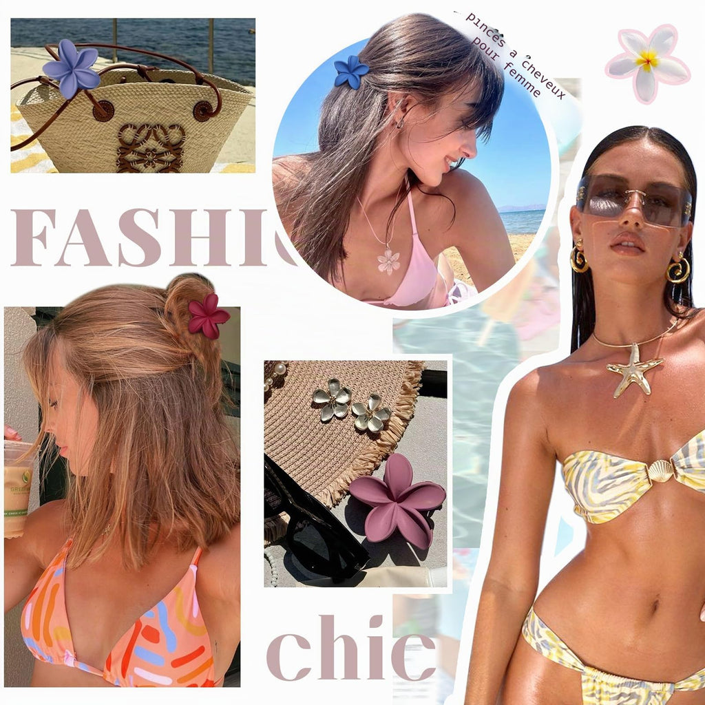 Blooms 6 Pièces Pince Cheveux Fleur, Petite Pince Cheveux Femme Antidérapantes Pince Fleur Cheveux Hawaienne Pinces à Cheveux Flower Hair Clip Accessoires Cheveux Convient Fêtes Plage Vacances