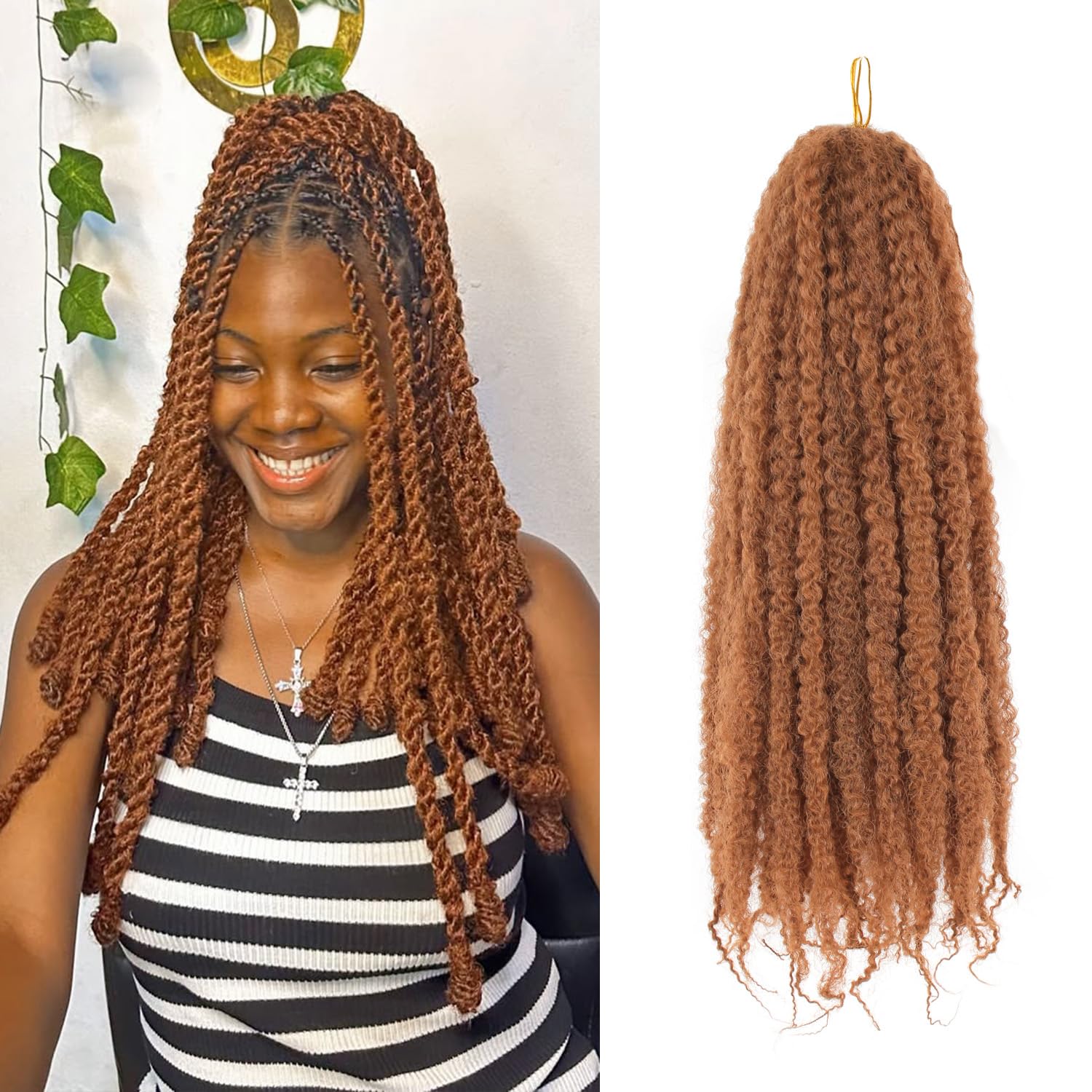 Enbeautiful Marley Twist Hair 24 Inch 8packs Marley Twists Braiding Hair Long Cuban Twist Hair Pre Fluffed Afro Kinky Curly Twists Crochet Hair Synthetic Marley Braids Extensions,27#