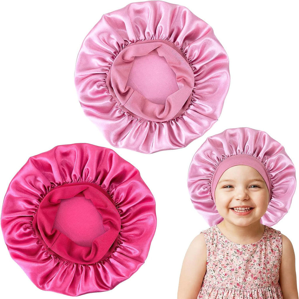 Lot de 2 bonnets en satin de soie pour le sommeil des enfants, à large bande élastique pour cheveux bouclés naturels, bonnet de couchage pour nourrissons, adolescents, tout-petits, garçons et