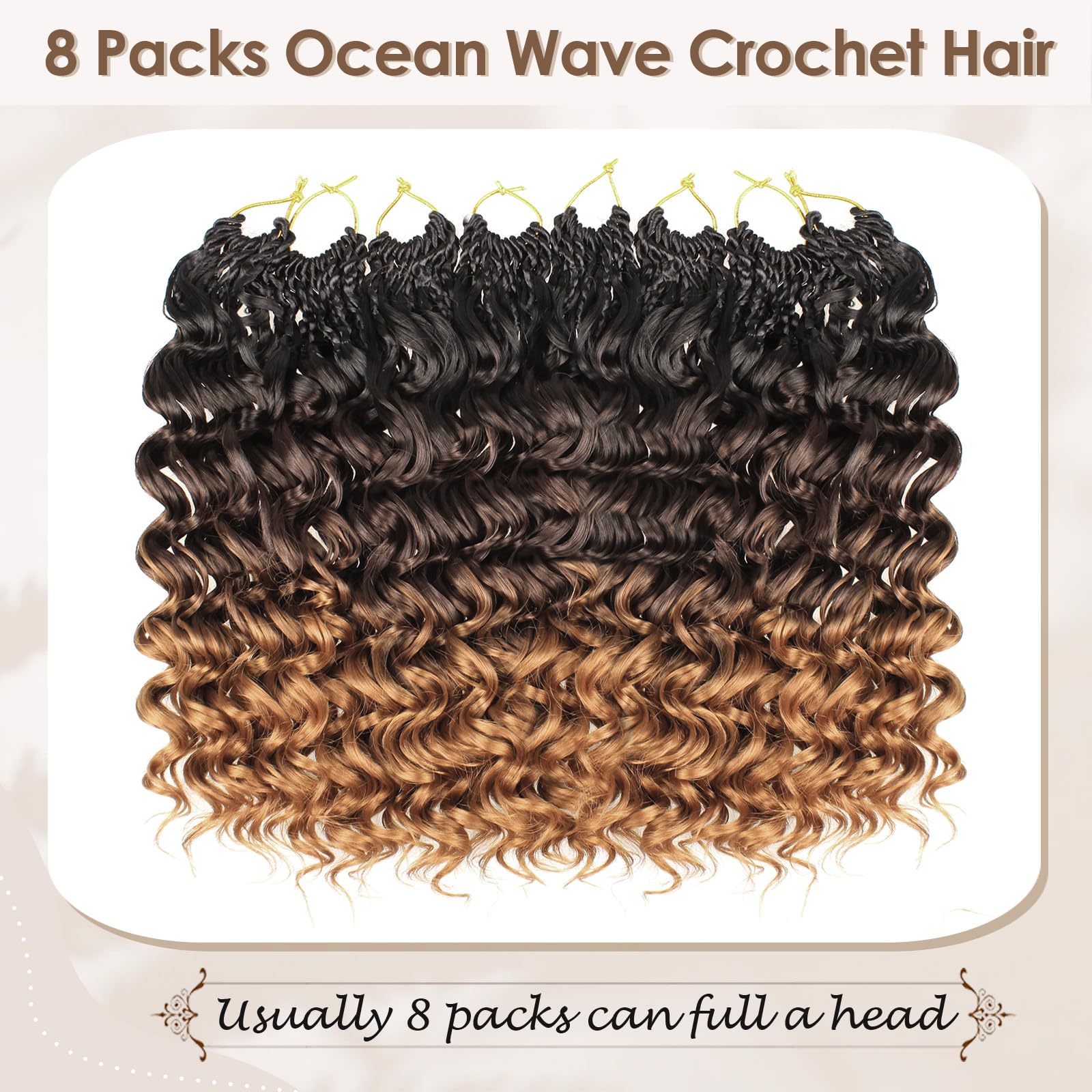 Enbeautiful 14 Inch 8 Packs Pre-Looped Ocean Wave Crochet Hair Pre-Twisted Deep Water Beach Curly Braiding Hair Synthetic Boho Wavy Curly Hair Extensions for Women（14 Inch,TBug）
