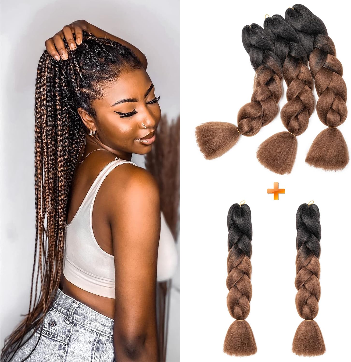 24" Meches pour Tresses Africaine Braids Meches Tresse Cheveux Rajout Cheveux Tressage 1 Paquet Crochet Braids Extension de Cheveux Afro pour Tresse Ombre Synthétiques (Rose)