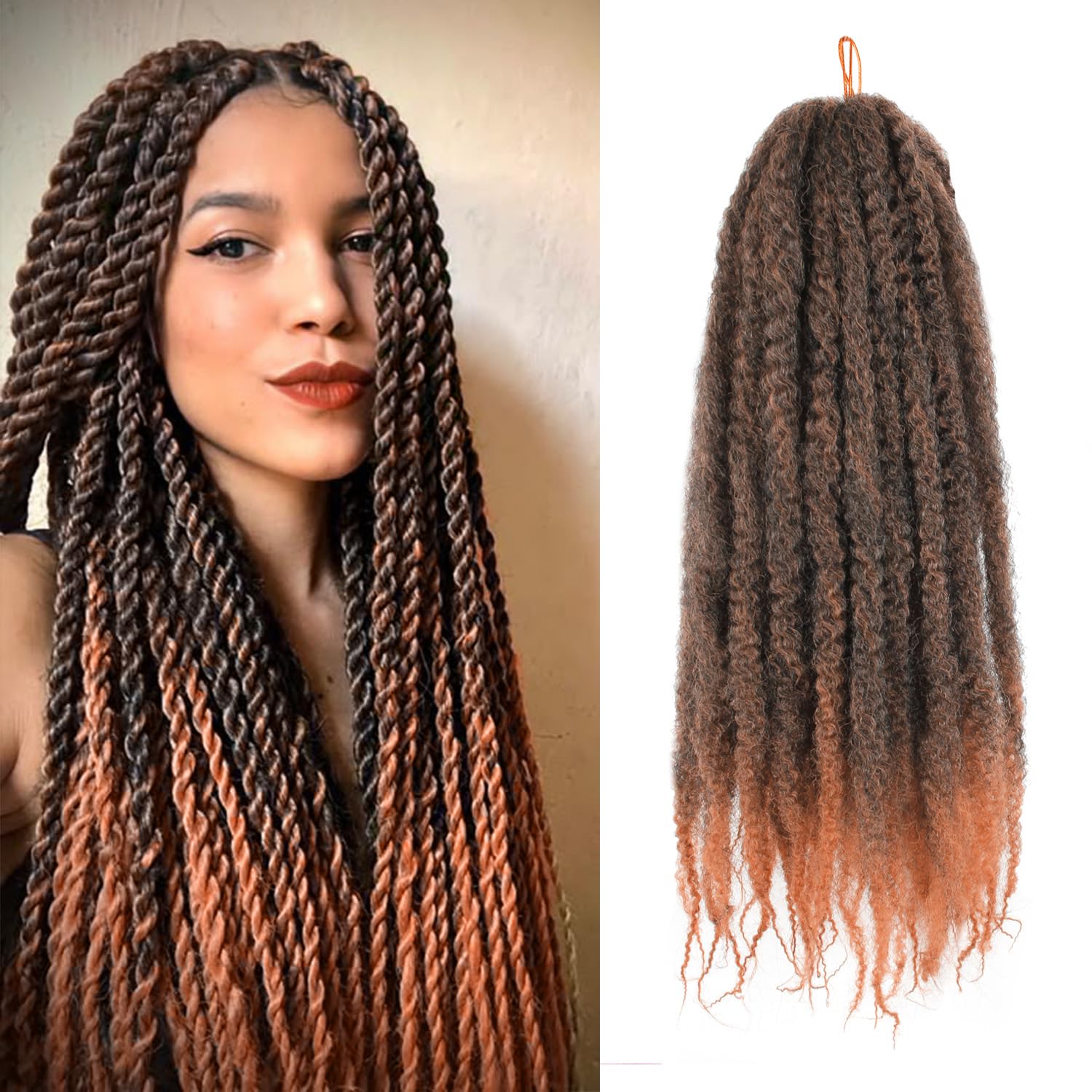 Enbeautiful Marley Twist Hair 24 Inch 8packs Marley Twists Braiding Hair Long Cuban Twist Hair Pre Fluffed Afro Kinky Curly Twists Crochet Hair Synthetic Marley Braids Extensions,27#