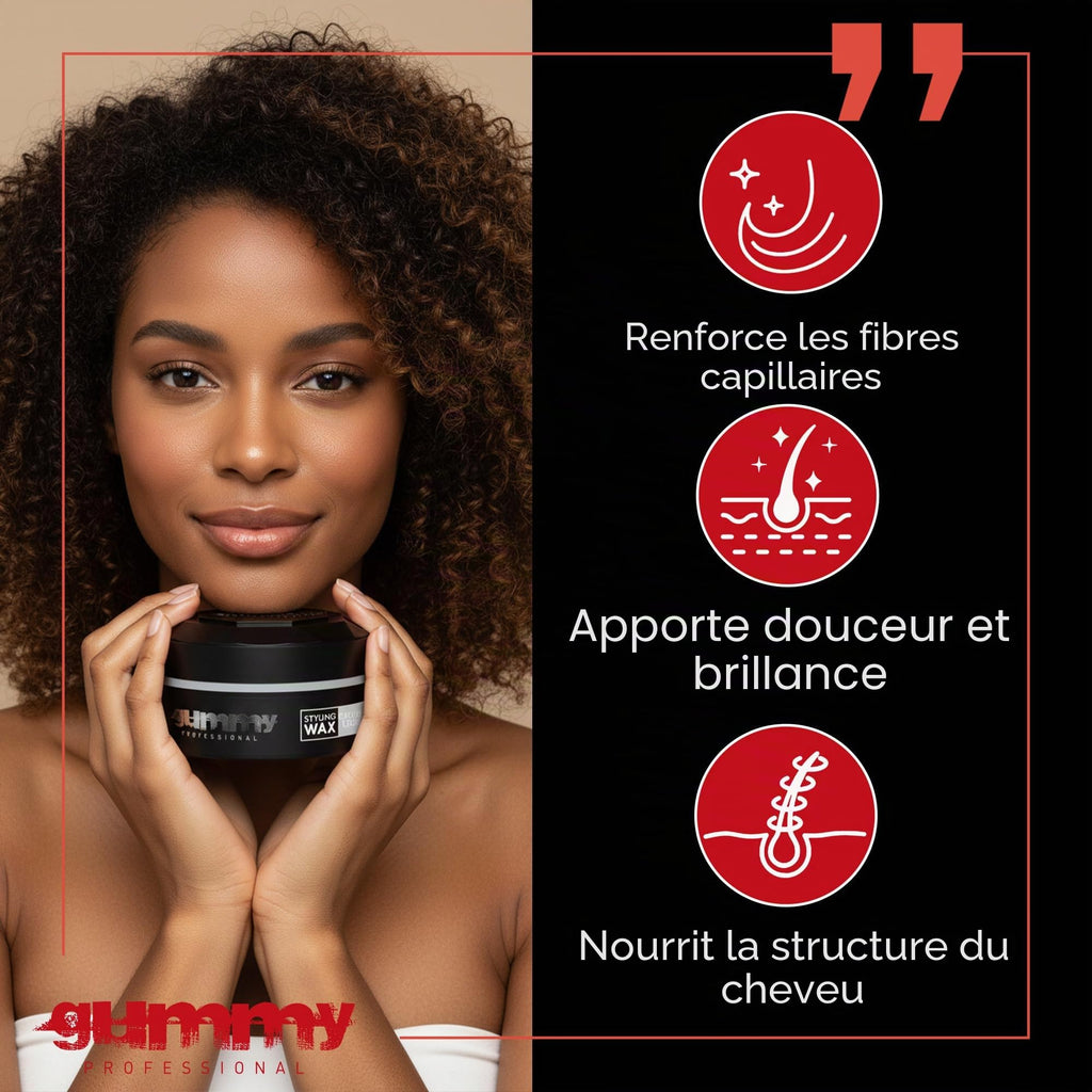 Cire Coiffante Professionnelle Ultra Fixation Gummy 150 ml - Cire capillaire forte tenue & brillance - Pour hommes & femmes - Sans alcool avec vitamine B5