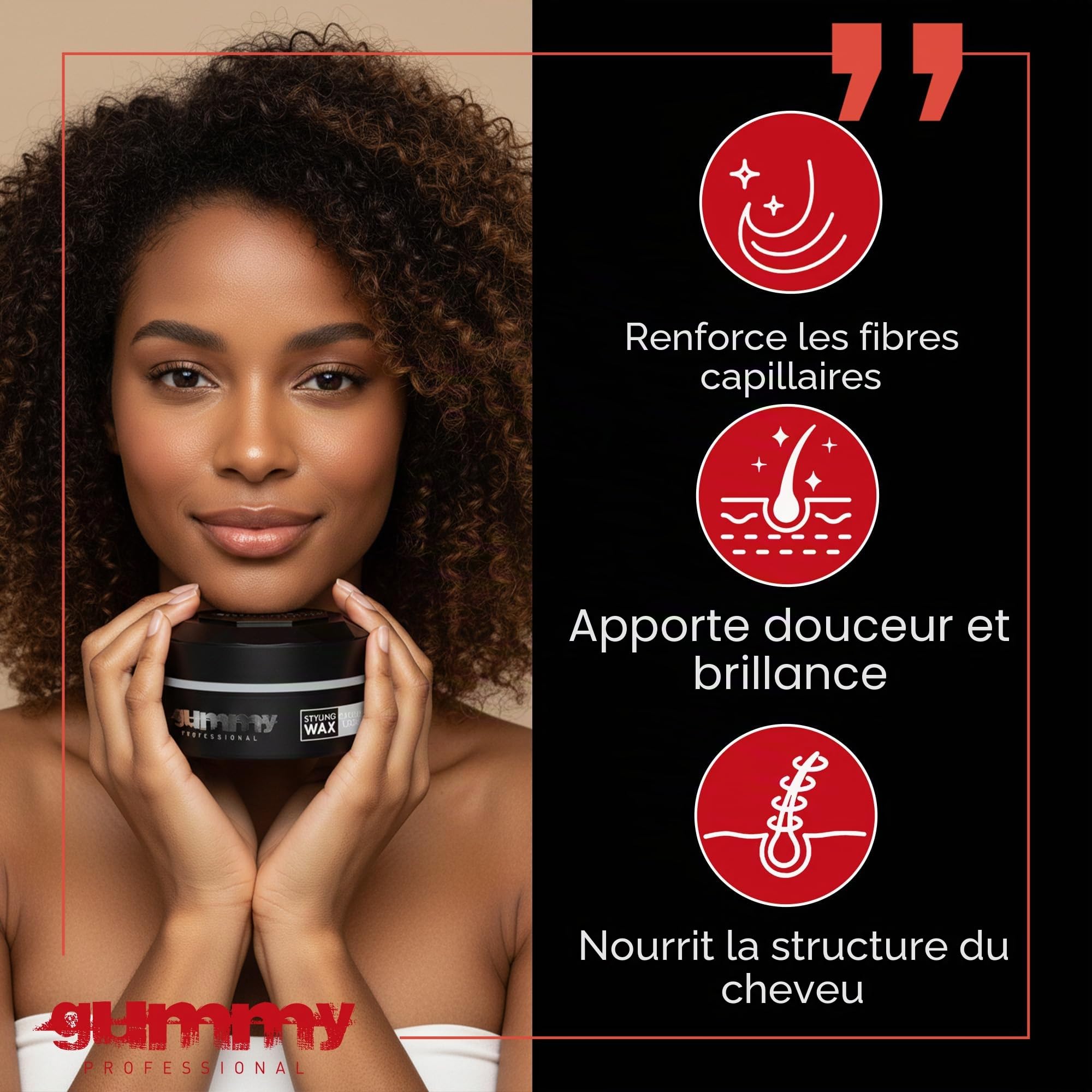 Cire Coiffante Professionnelle Ultra Fixation Gummy 150 ml - Cire capillaire forte tenue & brillance - Pour hommes & femmes - Sans alcool avec vitamine B5