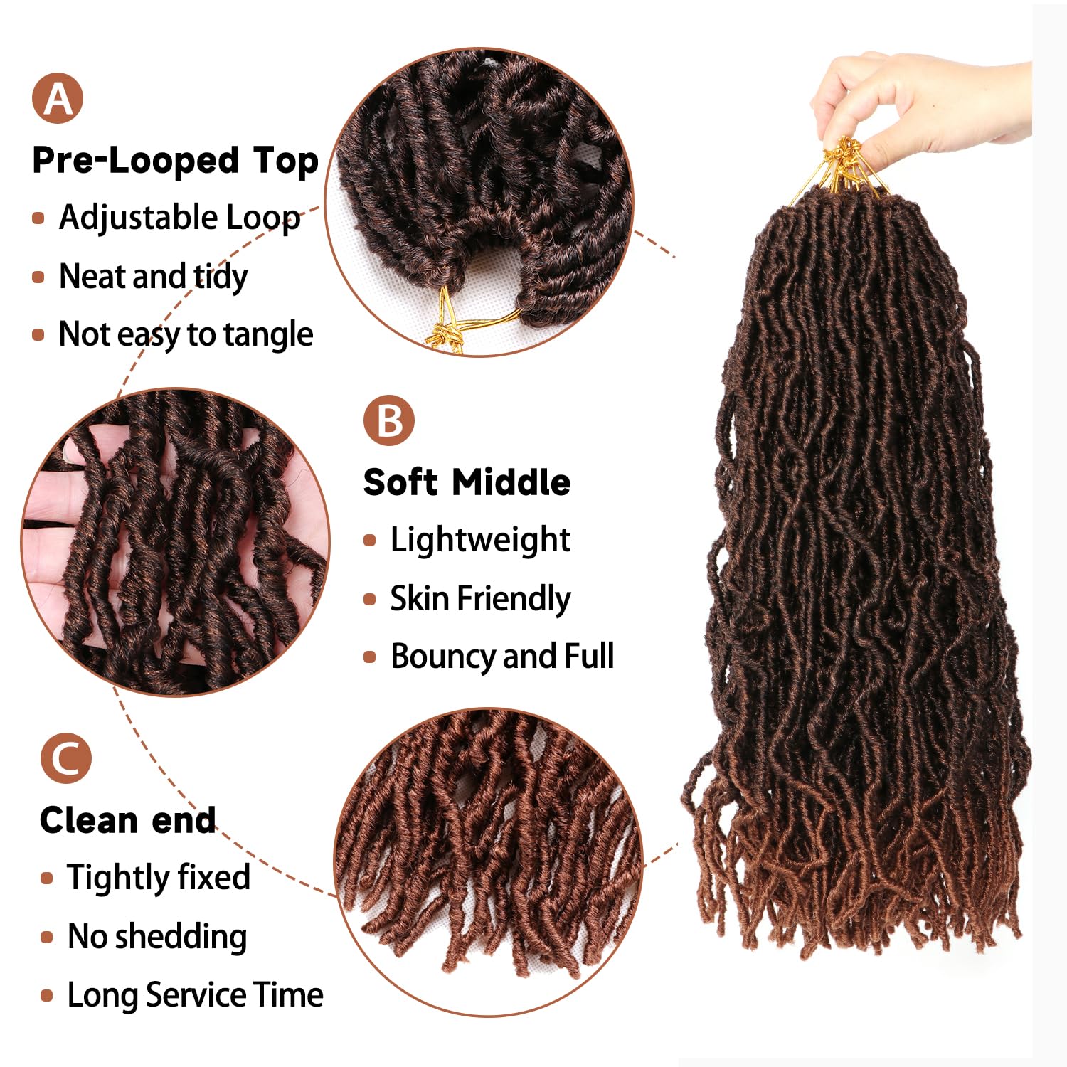 8 Packs Faux Locks Crochet Braids Meches Soft Locs Meches Pour Tresses Africaine Faux Locs Crochet Hair Meches Bouclees Pour Tresses (#1B, 60.9 CM(Lot de 8))