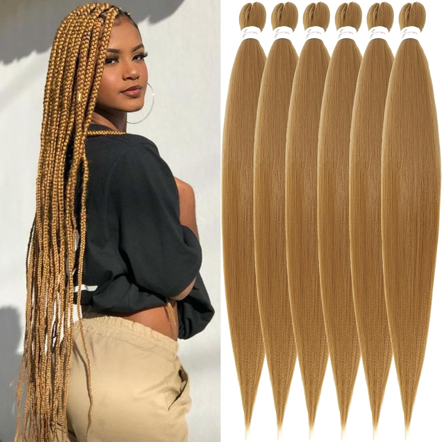 Rajout Cheveux Tressés Pré-étirés Noir Naturelles Black 30 Pouces Long Kanekalon Easy Braids Meches Cheveux pour Tresses Africaine 6 Paquets Knotless Yaki Nattes Extensions de Cheveux(1B#)