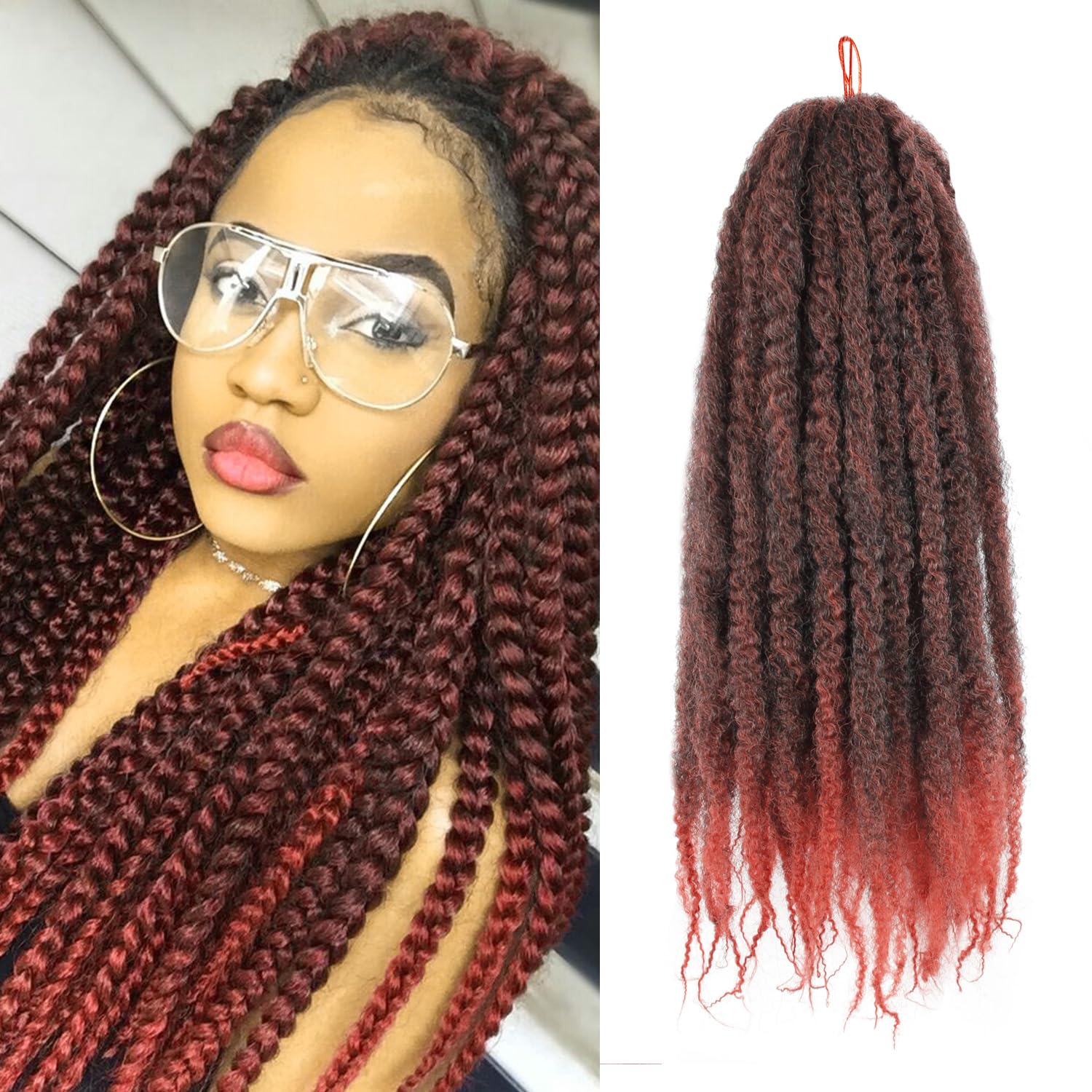 Enbeautiful Marley Twist Hair 24 Inch 8packs Marley Twists Braiding Hair Long Cuban Twist Hair Pre Fluffed Afro Kinky Curly Twists Crochet Hair Synthetic Marley Braids Extensions,27#