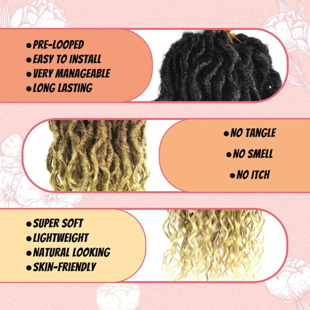 Faux Locs Crochet Hair 24Inch 7 Packs Pre-Looped Ombre Soft Locs With Curly Ends Dreadlock Goddess Loc Crochet Hair for Women（24Inch，OT1B/30/27#）