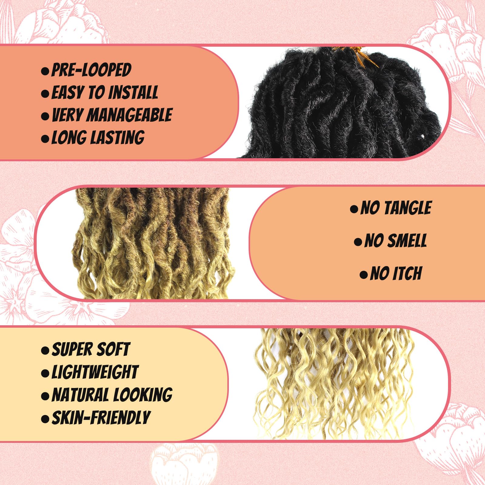 Faux Locs Crochet Hair 24Inch 7 Packs Pre-Looped Ombre Soft Locs With Curly Ends Dreadlock Goddess Loc Crochet Hair for Women（24Inch，OT1B/30/27#）