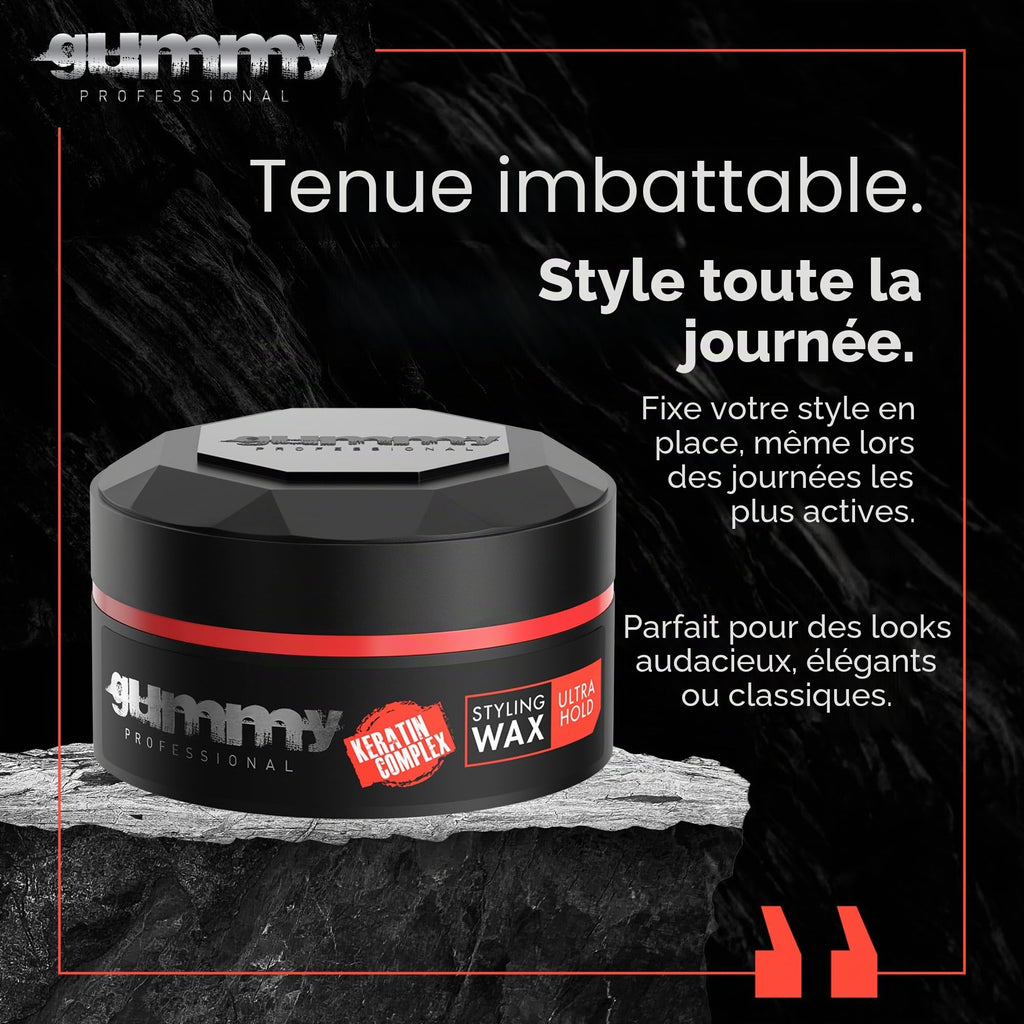 Cire Coiffante Professionnelle Ultra Fixation Gummy 150 ml - Cire capillaire forte tenue & brillance - Pour hommes & femmes - Sans alcool avec vitamine B5