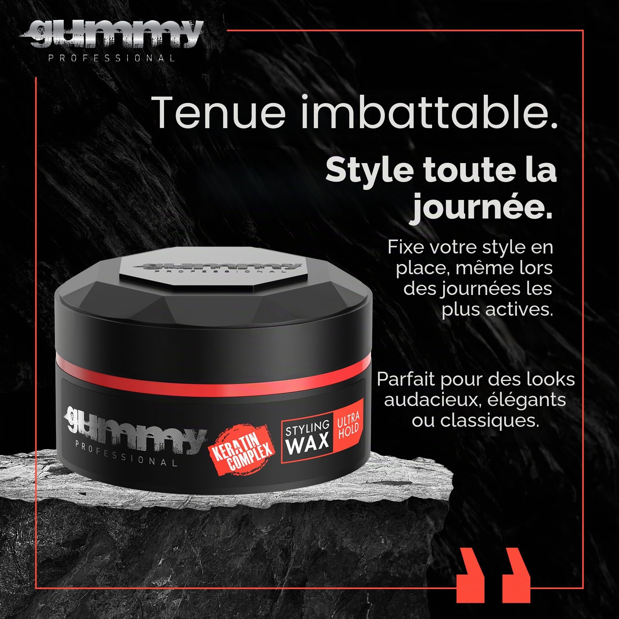 Cire Coiffante Professionnelle Ultra Fixation Gummy 150 ml - Cire capillaire forte tenue & brillance - Pour hommes & femmes - Sans alcool avec vitamine B5