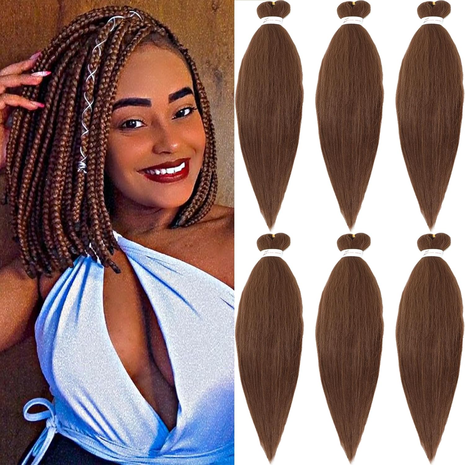 Rajout Cheveux Tressés Pré-étirés Noir Naturelles Black 30 Pouces Long Kanekalon Easy Braids Meches Cheveux pour Tresses Africaine 6 Paquets Knotless Yaki Nattes Extensions de Cheveux(1B#)