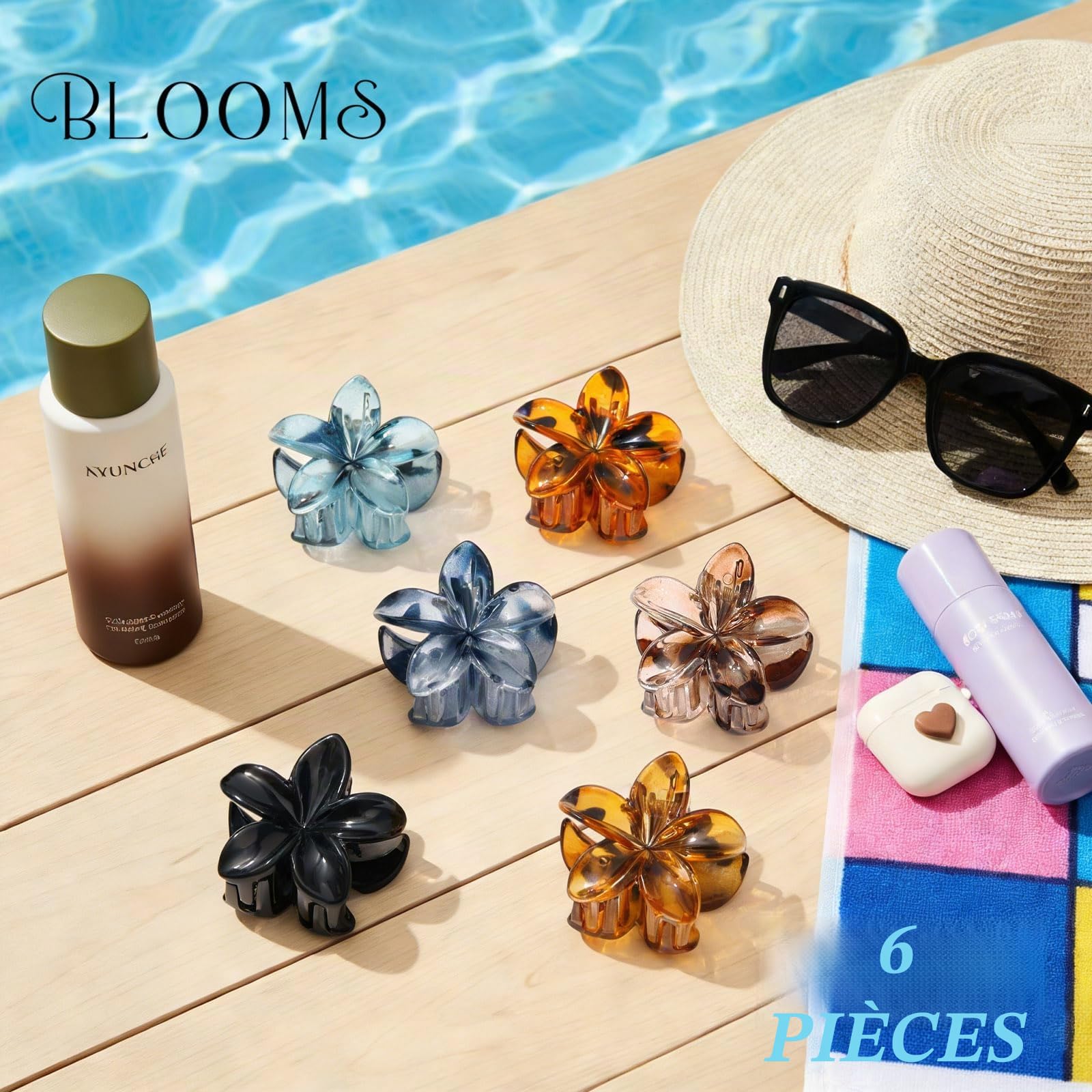 Blooms 6 Pièces Pince Cheveux Fleur, Petite Pince Cheveux Femme Antidérapantes Pince Fleur Cheveux Hawaienne Pinces à Cheveux Flower Hair Clip Accessoires Cheveux Convient Fêtes Plage Vacances