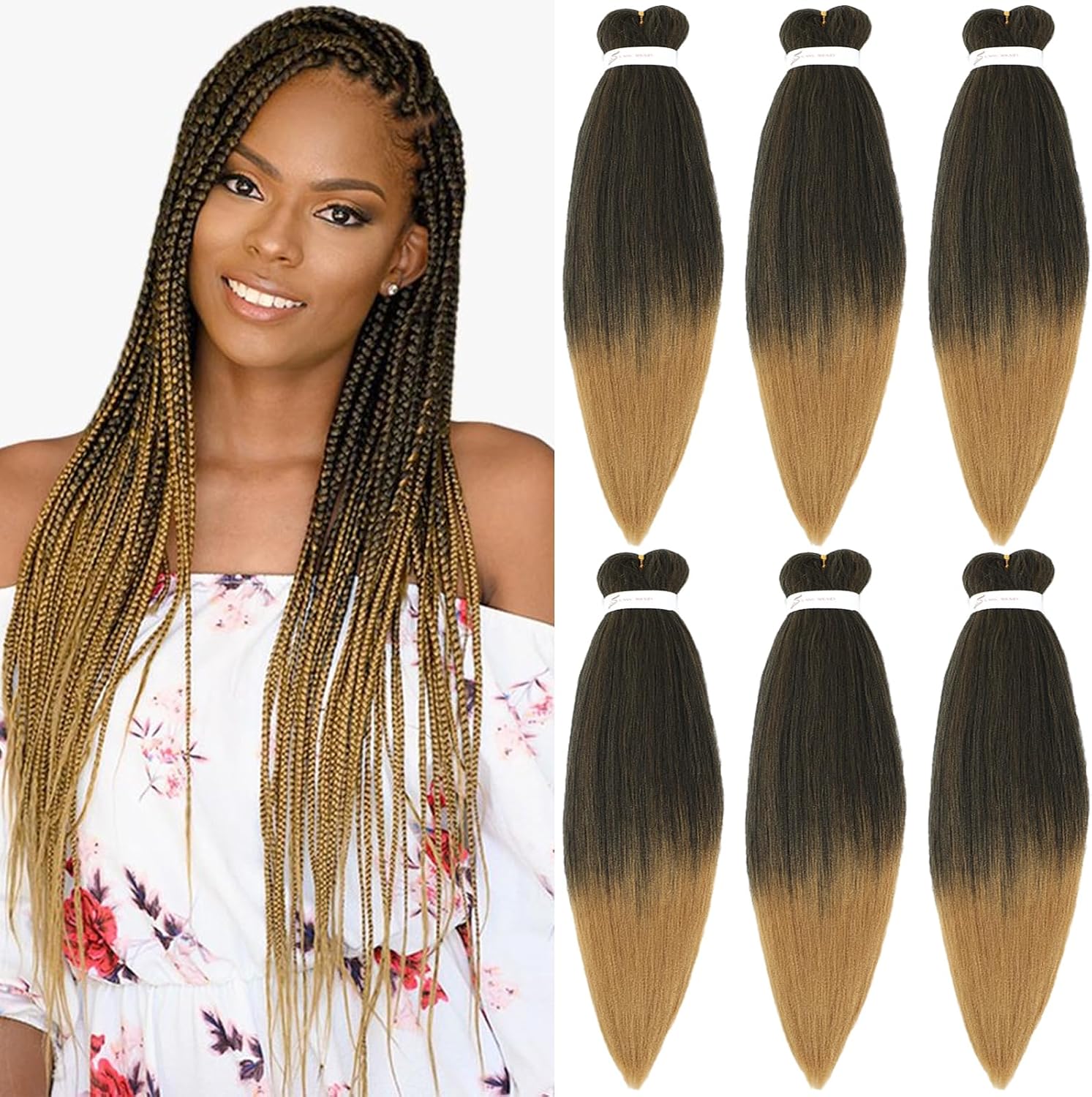 Rajout Cheveux Tressés Pré-étirés Noir Naturelles Black 30 Pouces Long Kanekalon Easy Braids Meches Cheveux pour Tresses Africaine 6 Paquets Knotless Yaki Nattes Extensions de Cheveux(1B#)