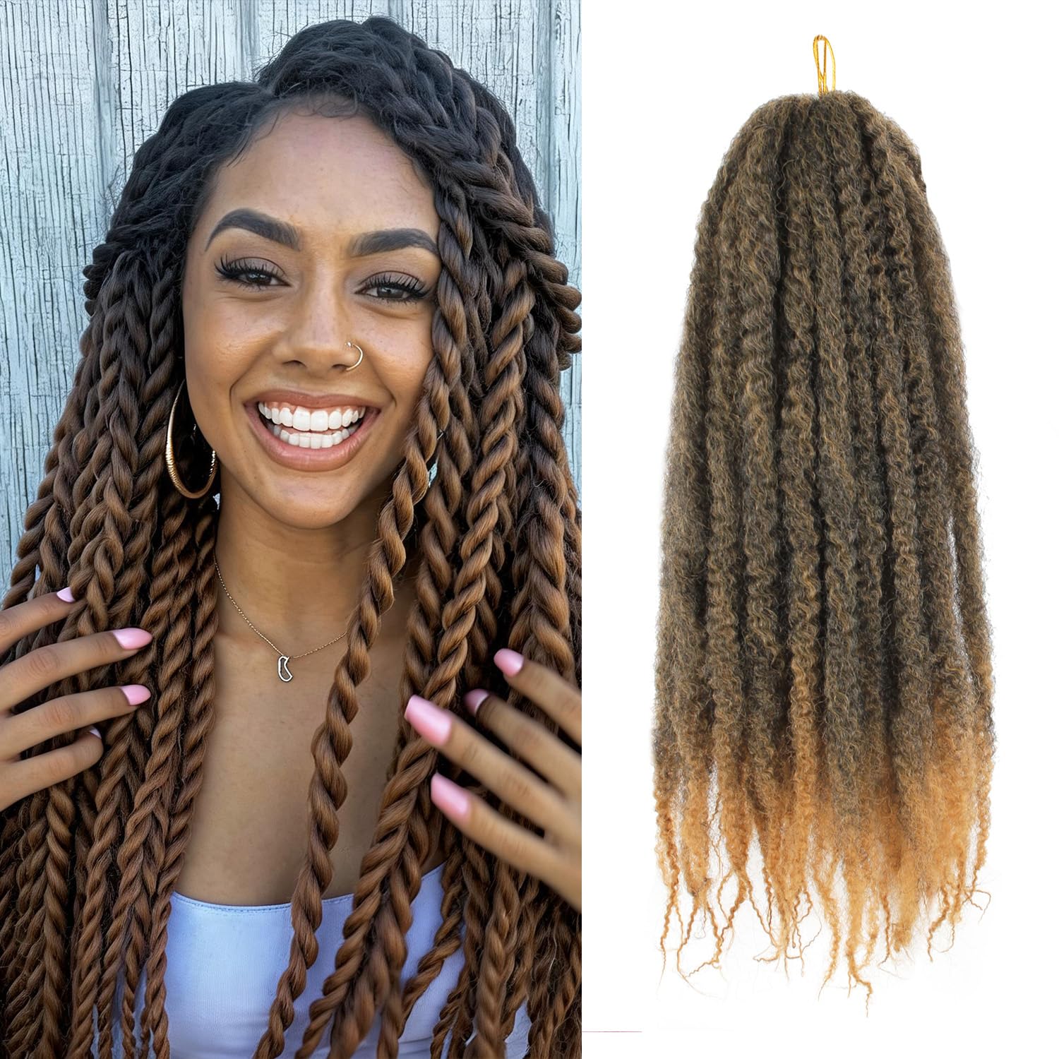 Enbeautiful Marley Twist Hair 24 Inch 8packs Marley Twists Braiding Hair Long Cuban Twist Hair Pre Fluffed Afro Kinky Curly Twists Crochet Hair Synthetic Marley Braids Extensions,27#