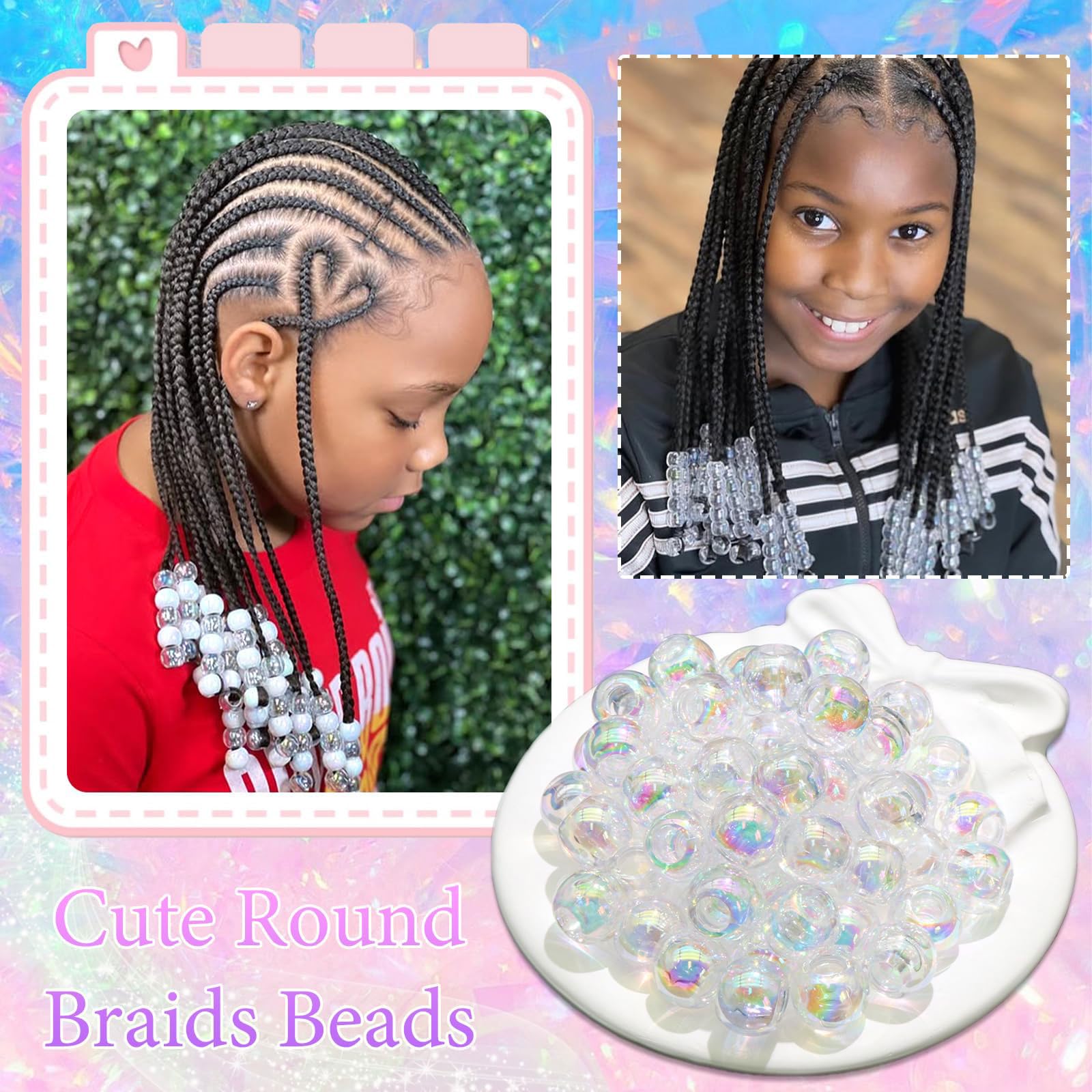 60PCS Perles à Tresser AB Pour Enfants Filles Perles Rondes en Acrylique Bleu Violet Transparent avec Aide à L'Enfilage