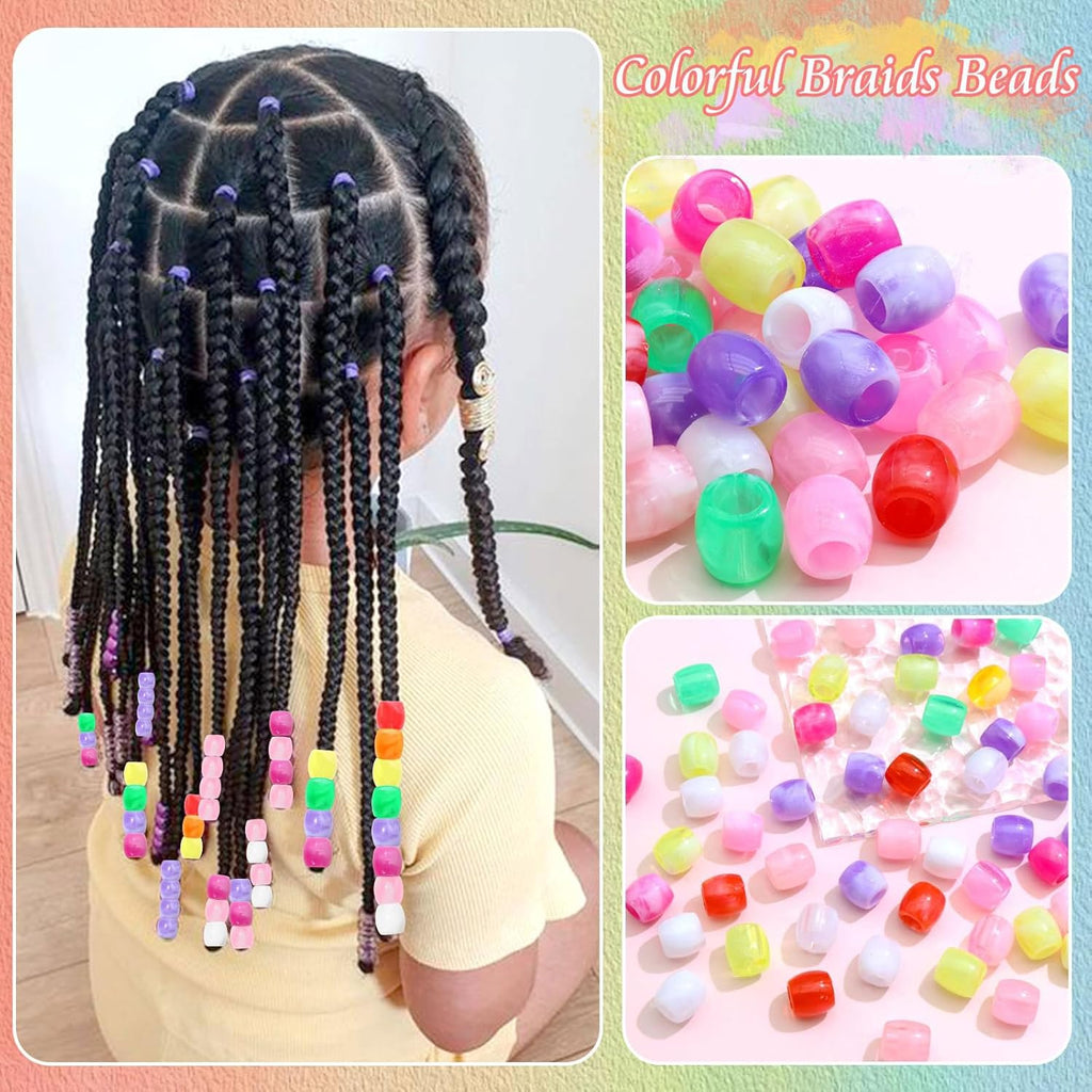 50PCS Perles à Cheveux Transparentes pour Tresses, Grosses Perles en Acrylique, Accessoires pour Dreadlocks, Bijoux pour Cheveux pour Enfants Filles avec Aide à