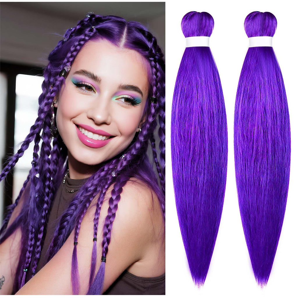 Aomig Rajout Cheveux Tressés Pré-étirés Violet, 4 Paquets 27 Pouces Meches Cheveux Extension Pre Stretched Braiding Hair Tresse Cheveux Synthétique Hair Hot Water Setting Crochet Extensions
