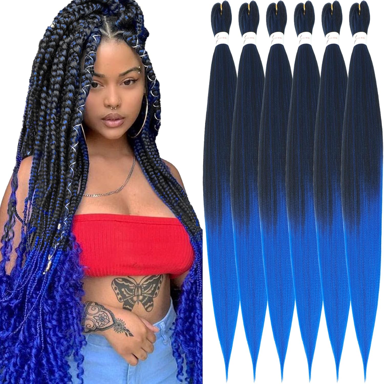 Rajout Cheveux Tressés Pré-étirés Noir Naturelles Black 30 Pouces Long Kanekalon Easy Braids Meches Cheveux pour Tresses Africaine 6 Paquets Knotless Yaki Nattes Extensions de Cheveux(1B#)