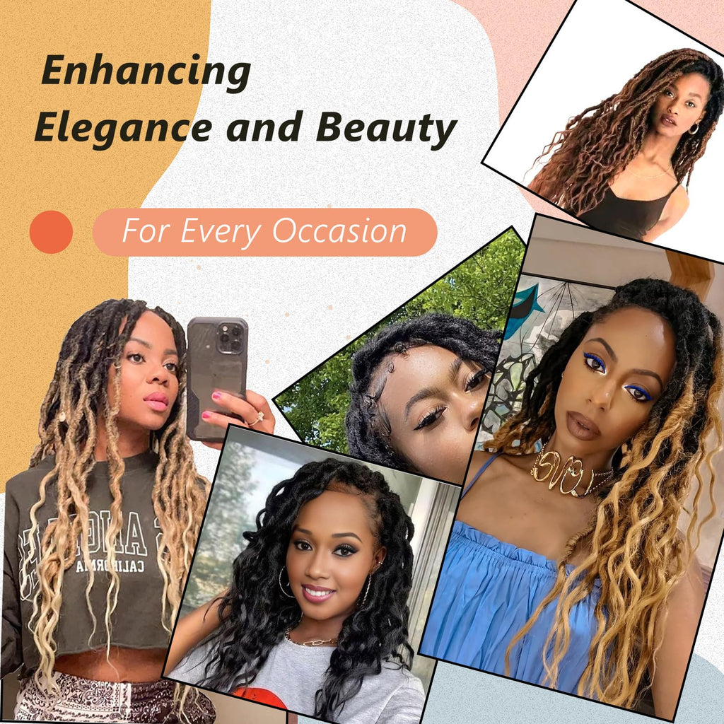 Faux Locs Crochet Hair 24Inch 7 Packs Pre-Looped Ombre Soft Locs With Curly Ends Dreadlock Goddess Loc Crochet Hair for Women（24Inch，OT1B/30/27#）