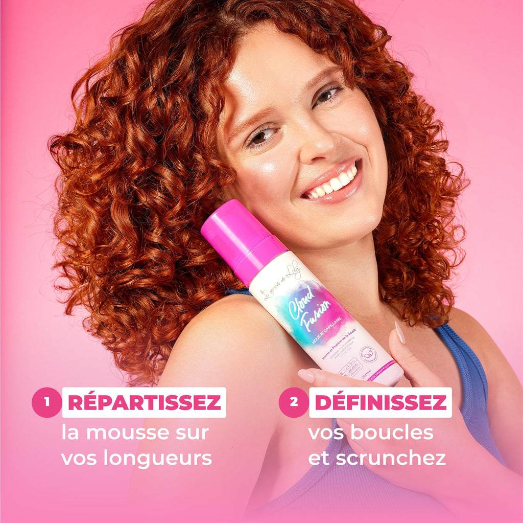 Les Secrets de Loly – Cloud Fusion – Mousse coiffante fixante Volume & définition – Cheveux ondulés, bouclés et frisés – Avec acide hyaluronique – 200 ml