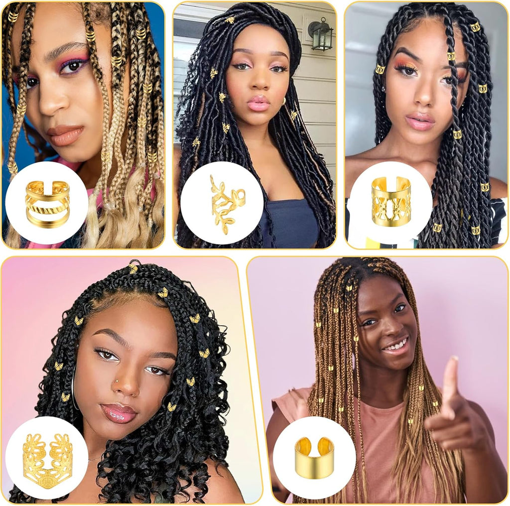 Tyqour Lot de 50 Pièces Bijoux Cheveux Tresse Doré, Bijoux de Cheveux, à Cheveux Dorées Pour Tresses, Accessoires Pour Dreadlocks, Accessoires Pour Dreadlocks, Pour Hommes, Femmes