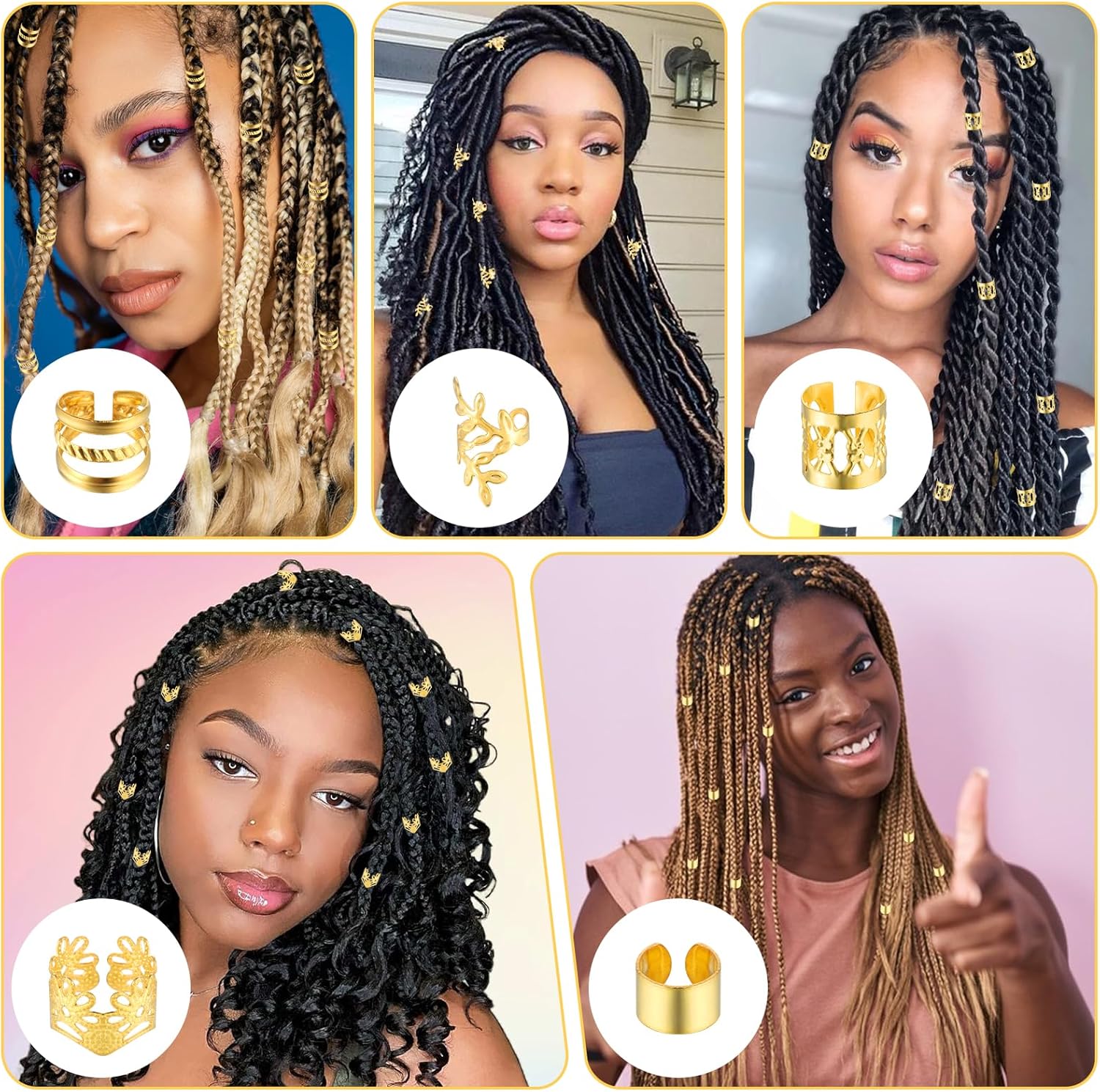 Tyqour Lot de 50 Pièces Bijoux Cheveux Tresse Doré, Bijoux de Cheveux, à Cheveux Dorées Pour Tresses, Accessoires Pour Dreadlocks, Accessoires Pour Dreadlocks, Pour Hommes, Femmes