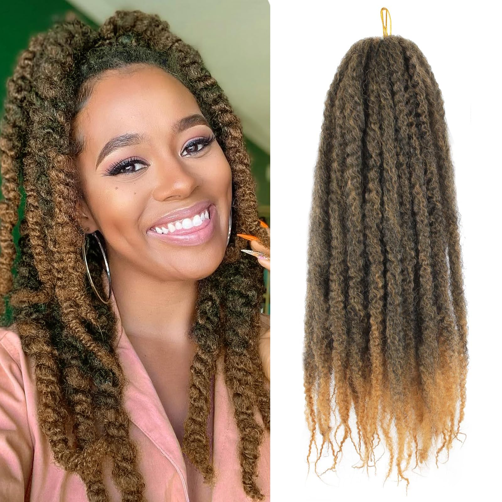 Enbeautiful Marley Twist Hair 24 Inch 8packs Marley Twists Braiding Hair Long Cuban Twist Hair Pre Fluffed Afro Kinky Curly Twists Crochet Hair Synthetic Marley Braids Extensions,27#