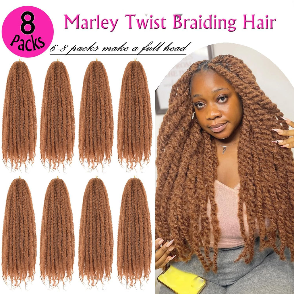 Enbeautiful Marley Twist Hair 24 Inch 8packs Marley Twists Braiding Hair Long Cuban Twist Hair Pre Fluffed Afro Kinky Curly Twists Crochet Hair Synthetic Marley Braids Extensions,27#