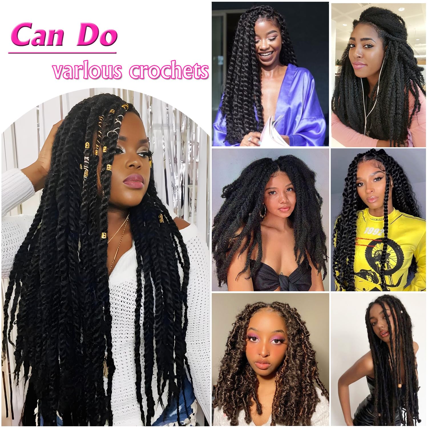 Enbeautiful Marley Twist Hair 24 Inch 8packs Marley Twists Braiding Hair Long Cuban Twist Hair Pre Fluffed Afro Kinky Curly Twists Crochet Hair Synthetic Marley Braids Extensions,27#