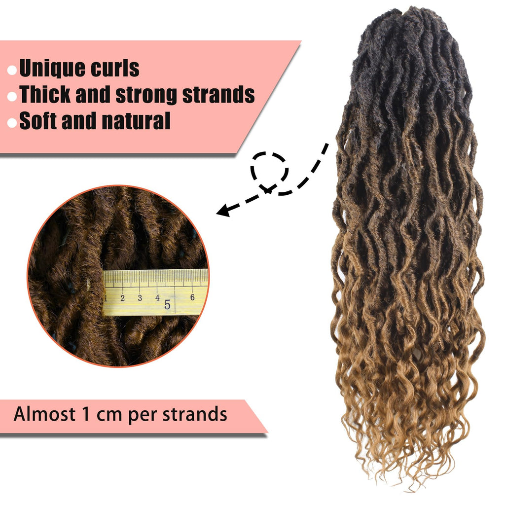 Faux Locs Crochet Hair 24Inch 7 Packs Pre-Looped Ombre Soft Locs With Curly Ends Dreadlock Goddess Loc Crochet Hair for Women（24Inch，OT1B/30/27#）
