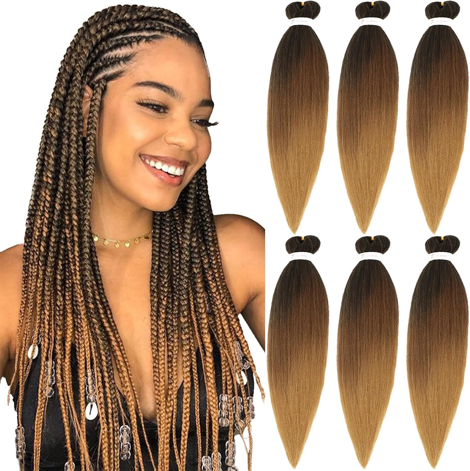 Rajout Cheveux Tressés Pré-étirés Noir Naturelles Black 30 Pouces Long Kanekalon Easy Braids Meches Cheveux pour Tresses Africaine 6 Paquets Knotless Yaki Nattes Extensions de Cheveux(1B#)