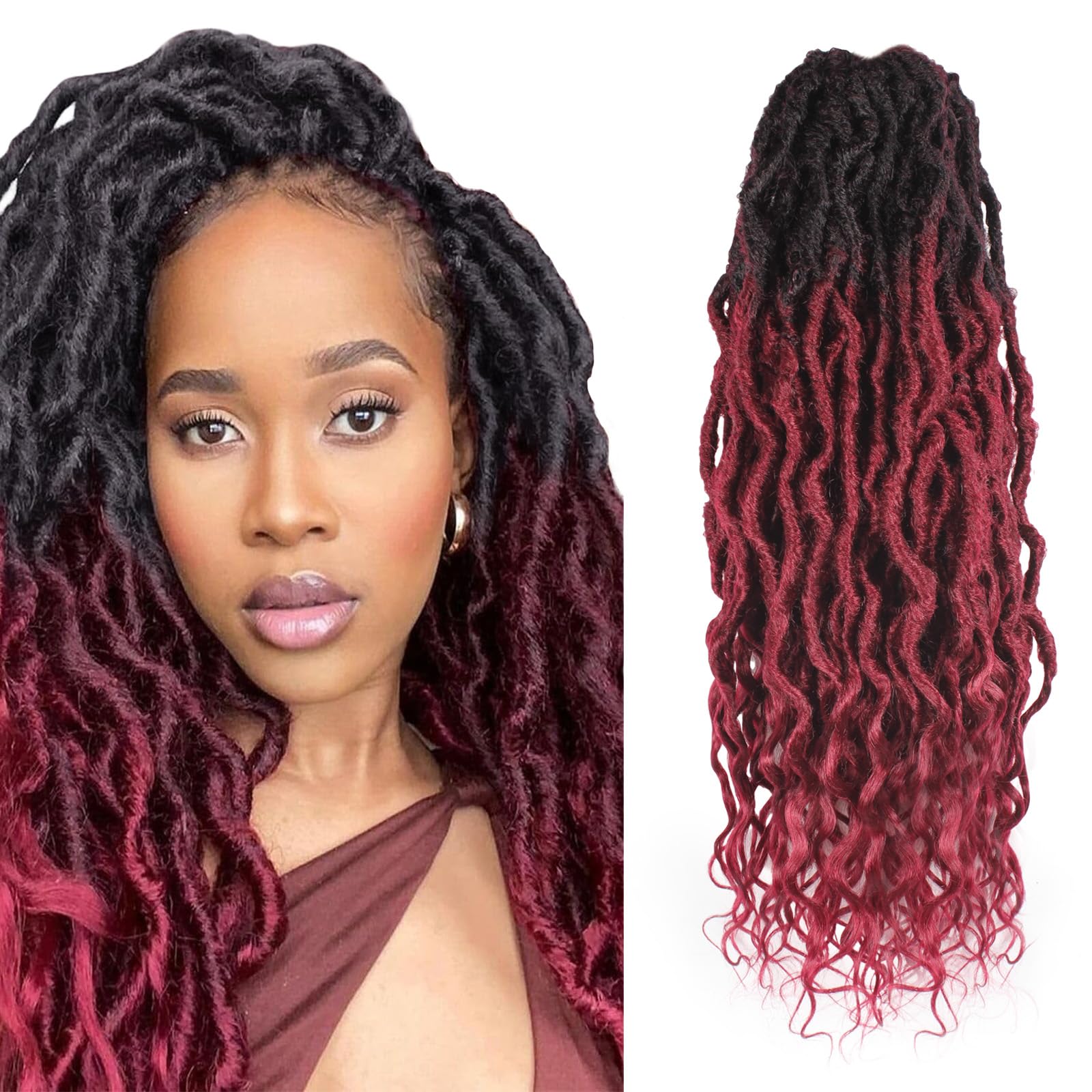 Faux Locs Crochet Hair 24Inch 7 Packs Pre-Looped Ombre Soft Locs With Curly Ends Dreadlock Goddess Loc Crochet Hair for Women（24Inch，OT1B/30/27#）