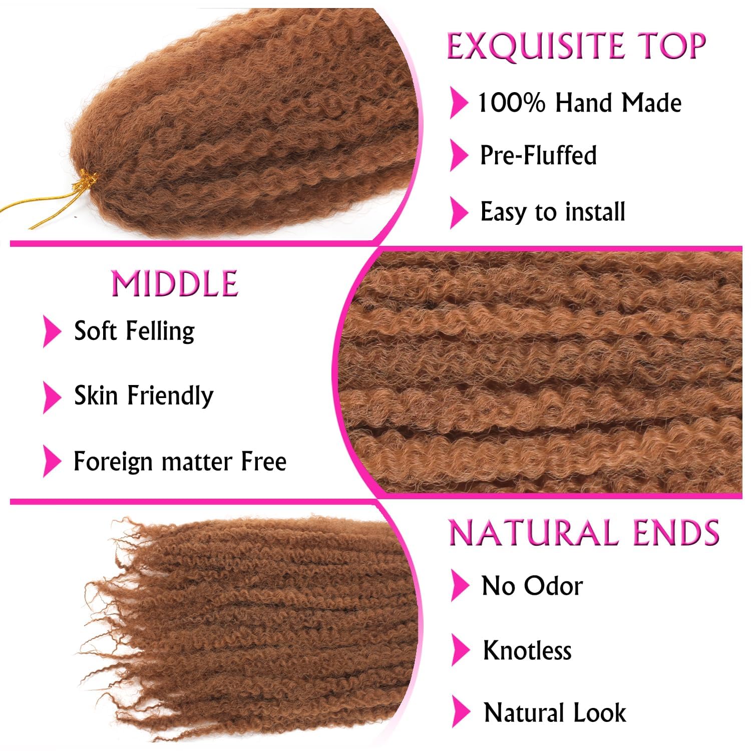 Enbeautiful Marley Twist Hair 24 Inch 8packs Marley Twists Braiding Hair Long Cuban Twist Hair Pre Fluffed Afro Kinky Curly Twists Crochet Hair Synthetic Marley Braids Extensions,27#
