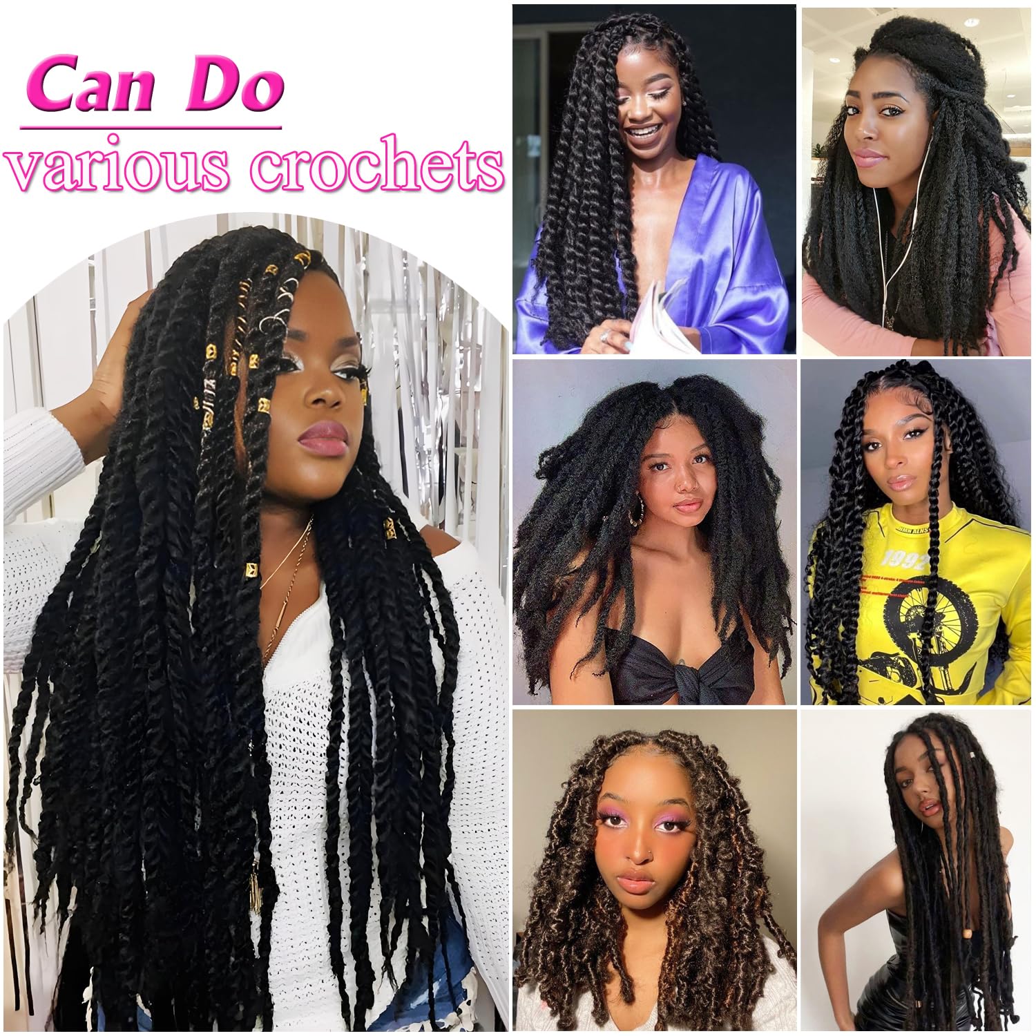 Enbeautiful Marley Twist Hair 24 Inch 8packs Marley Twists Braiding Hair Long Cuban Twist Hair Pre Fluffed Afro Kinky Curly Twists Crochet Hair Synthetic Marley Braids Extensions,27#