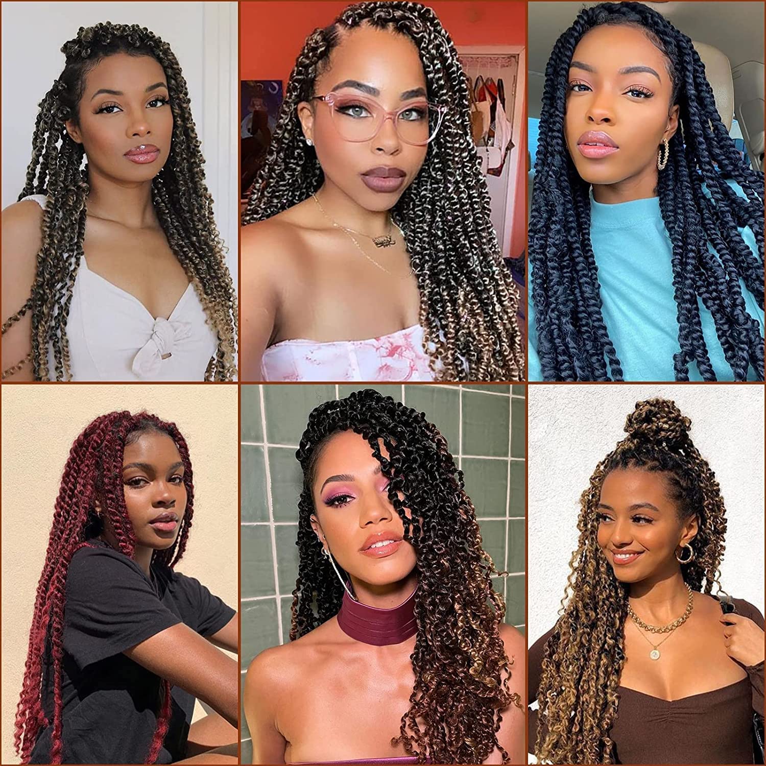 Xtrend Lot de 7 paquets d’extensions de cheveux Passion Twist - 18 mèches par paquet - 30,5 cm - Cheveux tressés au crochet