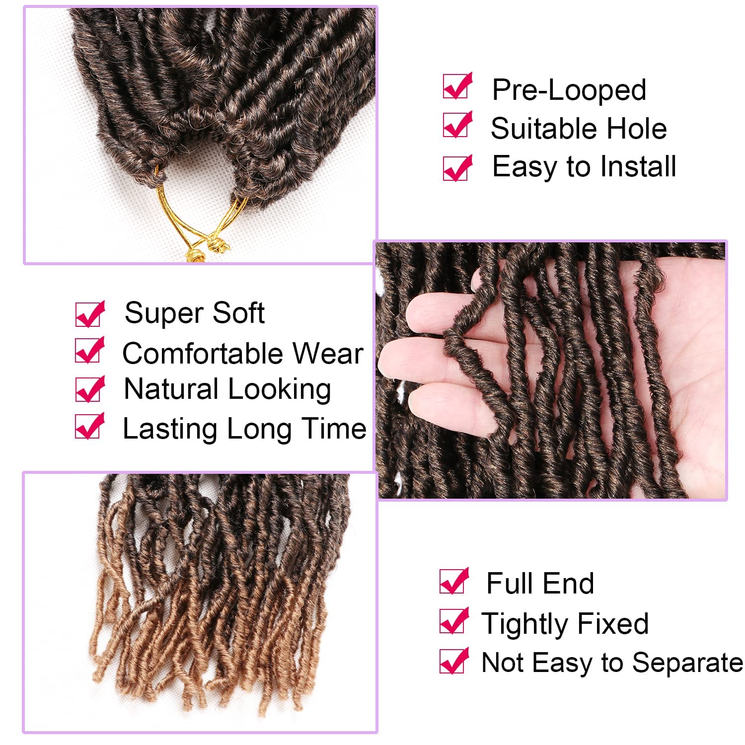 8 Packs Faux Locks Crochet Braids Meches Soft Locs Meches Pour Tresses Africaine Faux Locs Crochet Hair Meches Bouclees Pour Tresses (#1B, 60.9 CM(Lot de 8))
