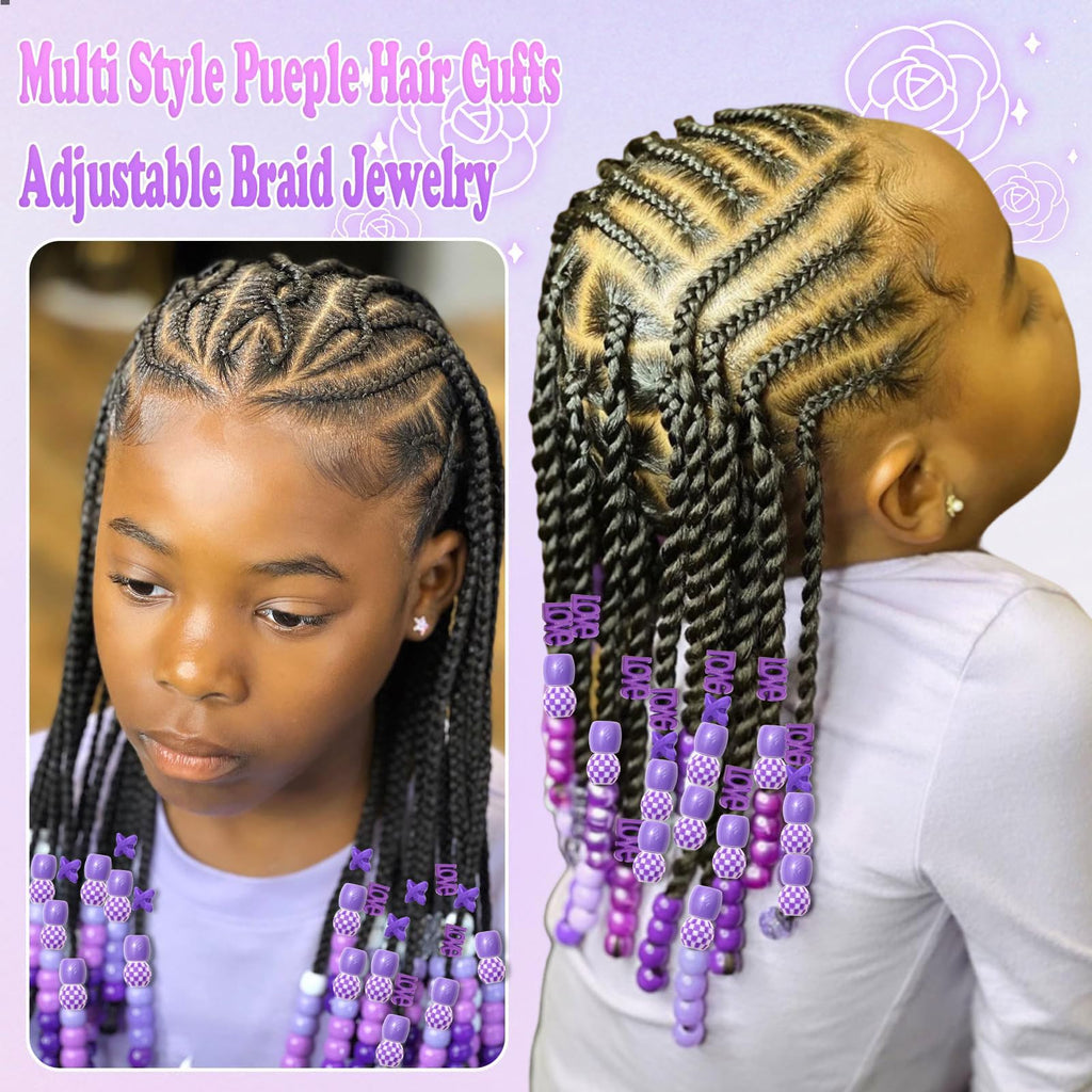 60 perles à cheveux pour enfants filles perles de tresse multicolores rouge X-ronde-LOVE-forme mixte avec aide à l'enfilage