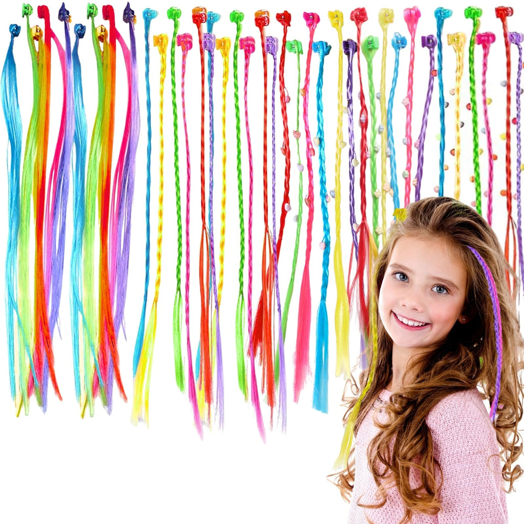 42 Pièces Extensions de Cheveux Couleur avec Clips Cheveux, Kit de Tressage de Cheveux pour Filles et Enfants, Set Accessoires de Coiffure, Rajout Cheveux Tresses pour Fêtes (Série A)