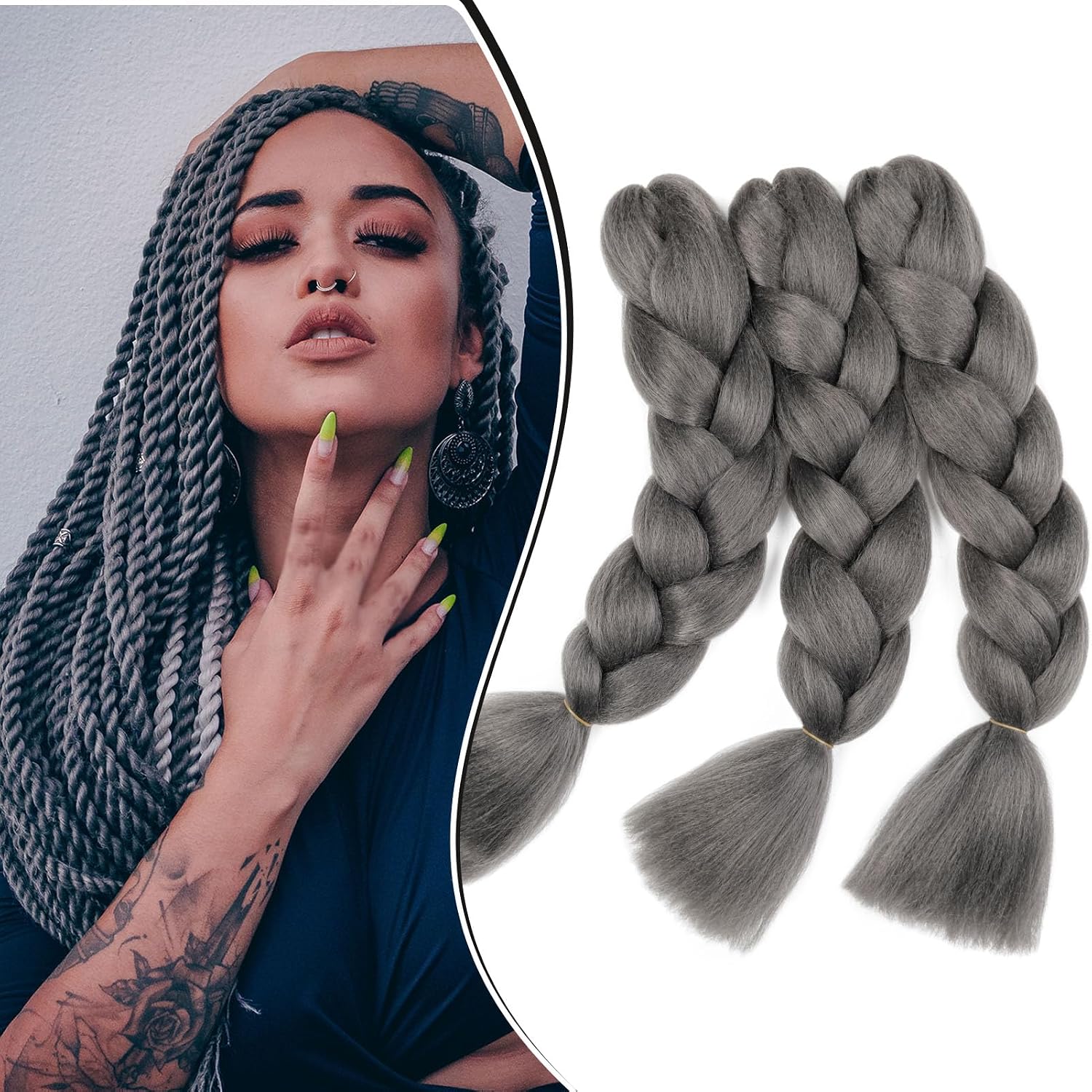 24" Meches pour Tresses Africaine Braids Meches Tresse Cheveux Rajout Cheveux Tressage 1 Paquet Crochet Braids Extension de Cheveux Afro pour Tresse Ombre Synthétiques (Rose)