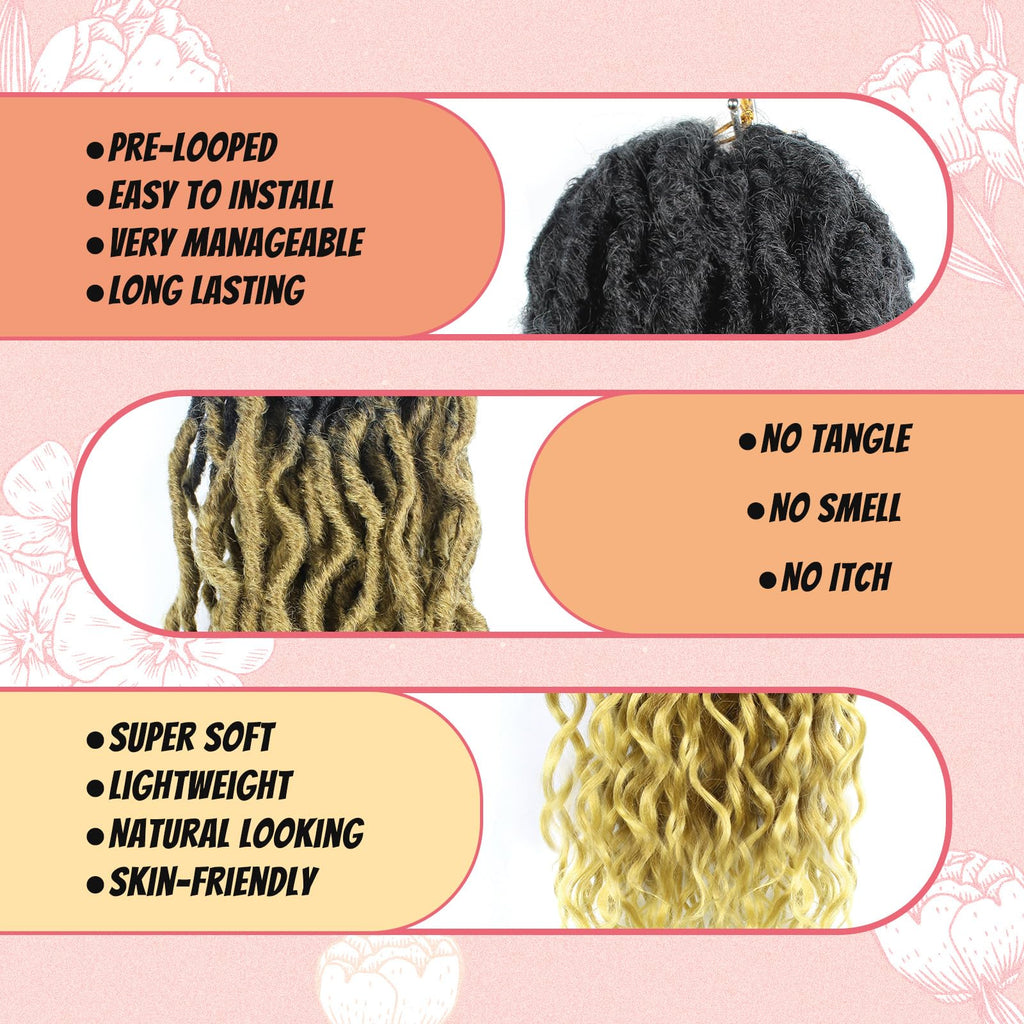 Faux Locs Crochet Hair 24Inch 7 Packs Pre-Looped Ombre Soft Locs With Curly Ends Dreadlock Goddess Loc Crochet Hair for Women（24Inch，OT1B/30/27#）
