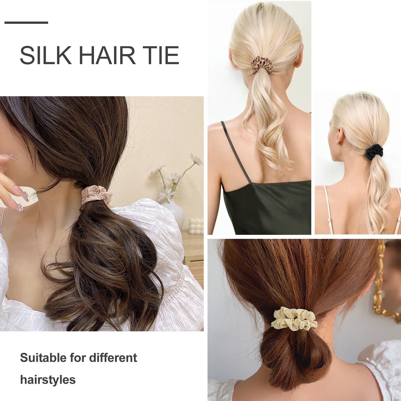 Sularpek Chouchou Femme 4 Pièces - Elastique Satin Soie Antidérapant pour Cheveux - Noir - pour Femmes ou Filles