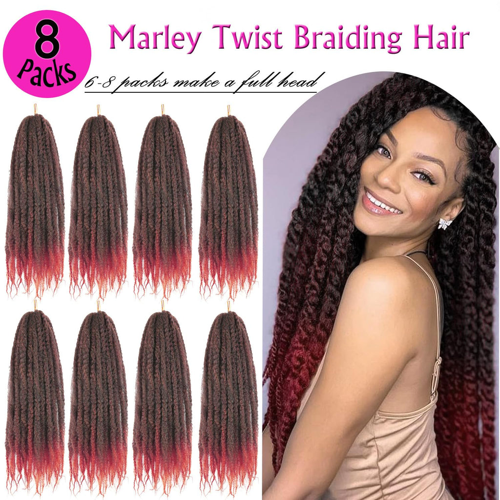 Enbeautiful Marley Twist Hair 24 Inch 8packs Marley Twists Braiding Hair Long Cuban Twist Hair Pre Fluffed Afro Kinky Curly Twists Crochet Hair Synthetic Marley Braids Extensions,27#
