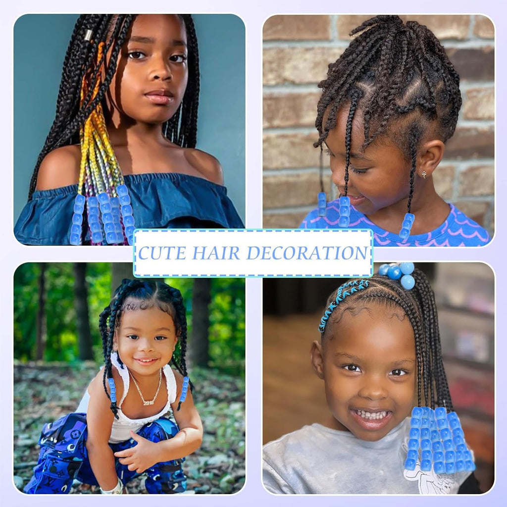 50PCS Perles à Cheveux Transparentes pour Tresses, Grosses Perles en Acrylique, Accessoires pour Dreadlocks, Bijoux pour Cheveux pour Enfants Filles avec Aide à