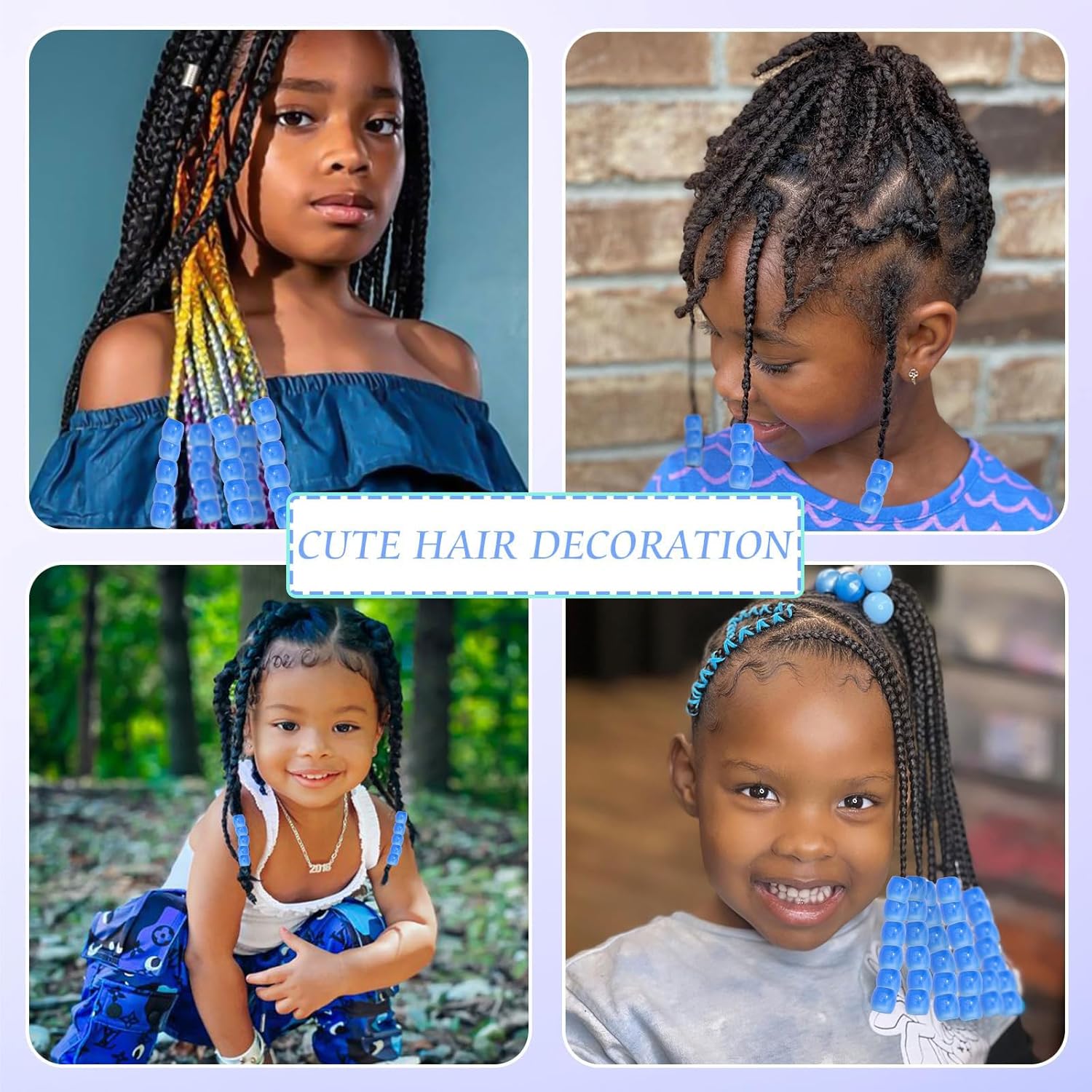 50PCS Perles à Cheveux Transparentes pour Tresses, Grosses Perles en Acrylique, Accessoires pour Dreadlocks, Bijoux pour Cheveux pour Enfants Filles avec Aide à